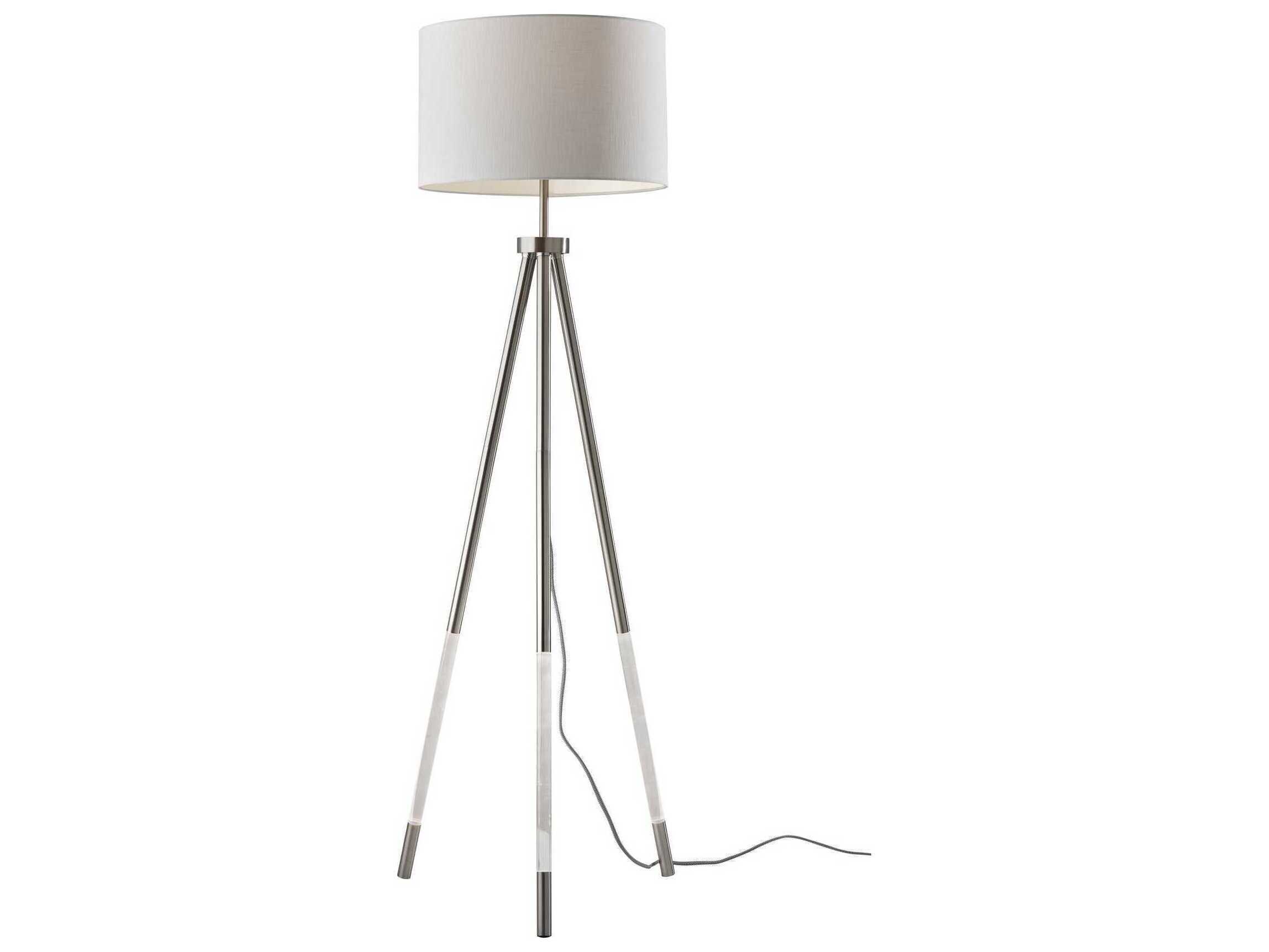 Adesso Della Brushed Steel White Textured Fabric Floor Lamp
