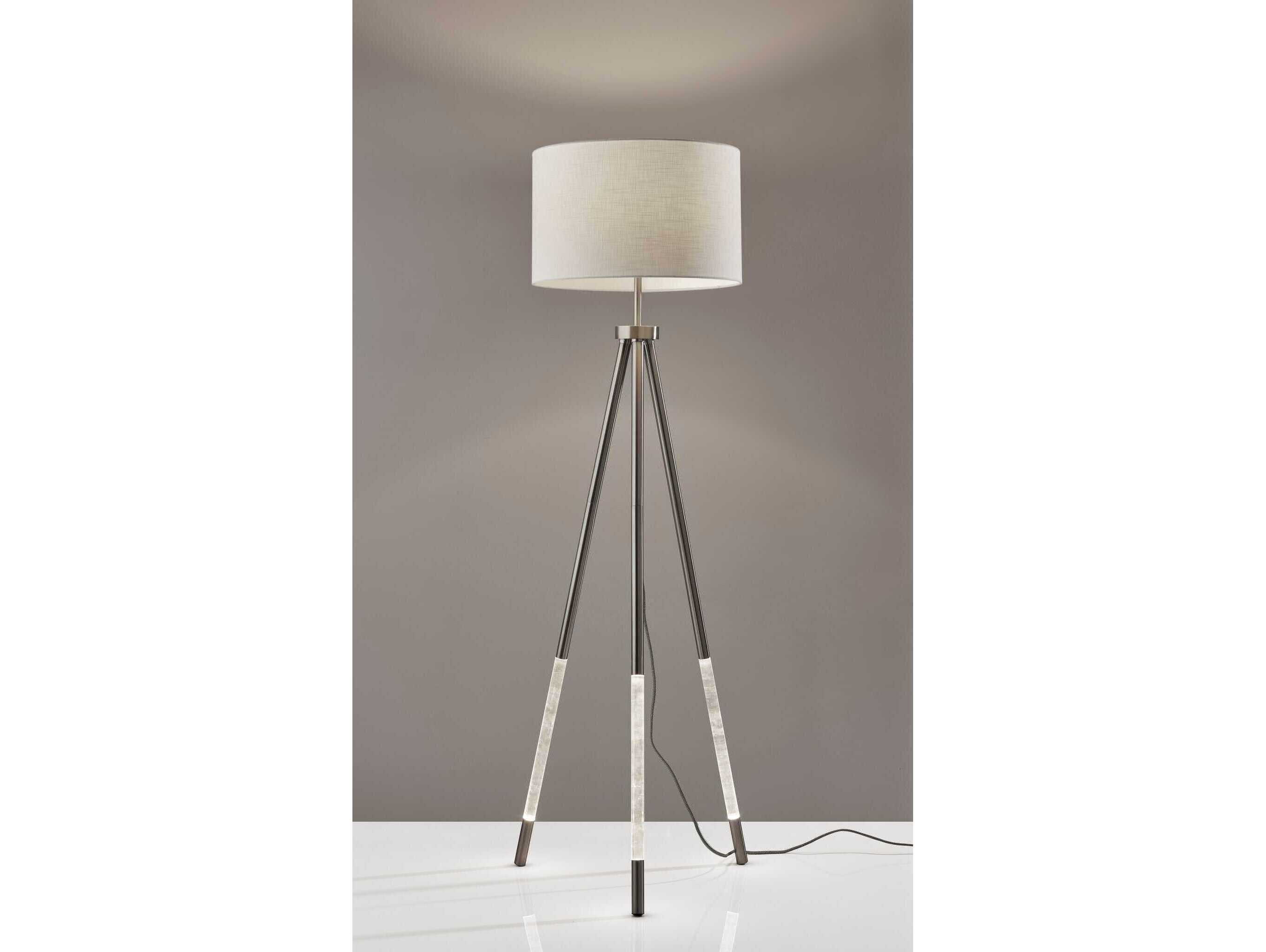 Adesso Della Brushed Steel White Textured Fabric Floor Lamp