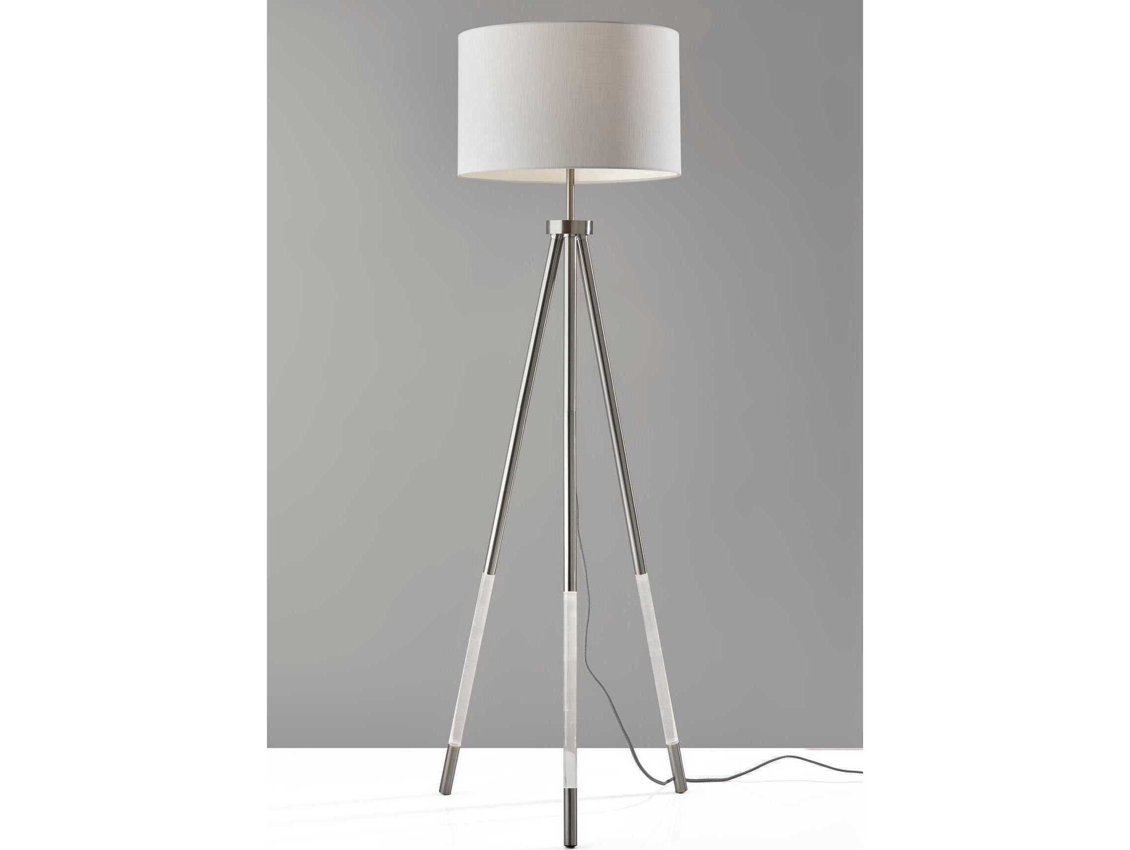Adesso Della Brushed Steel White Textured Fabric Floor Lamp