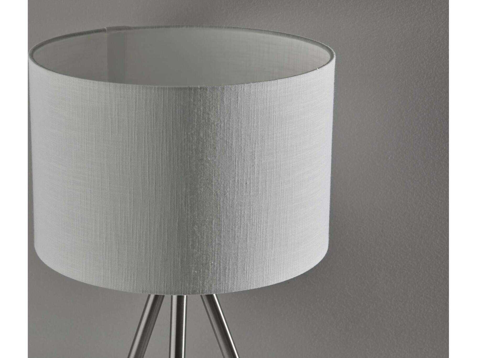 Adesso Della Brushed Steel White Textured Fabric Floor Lamp