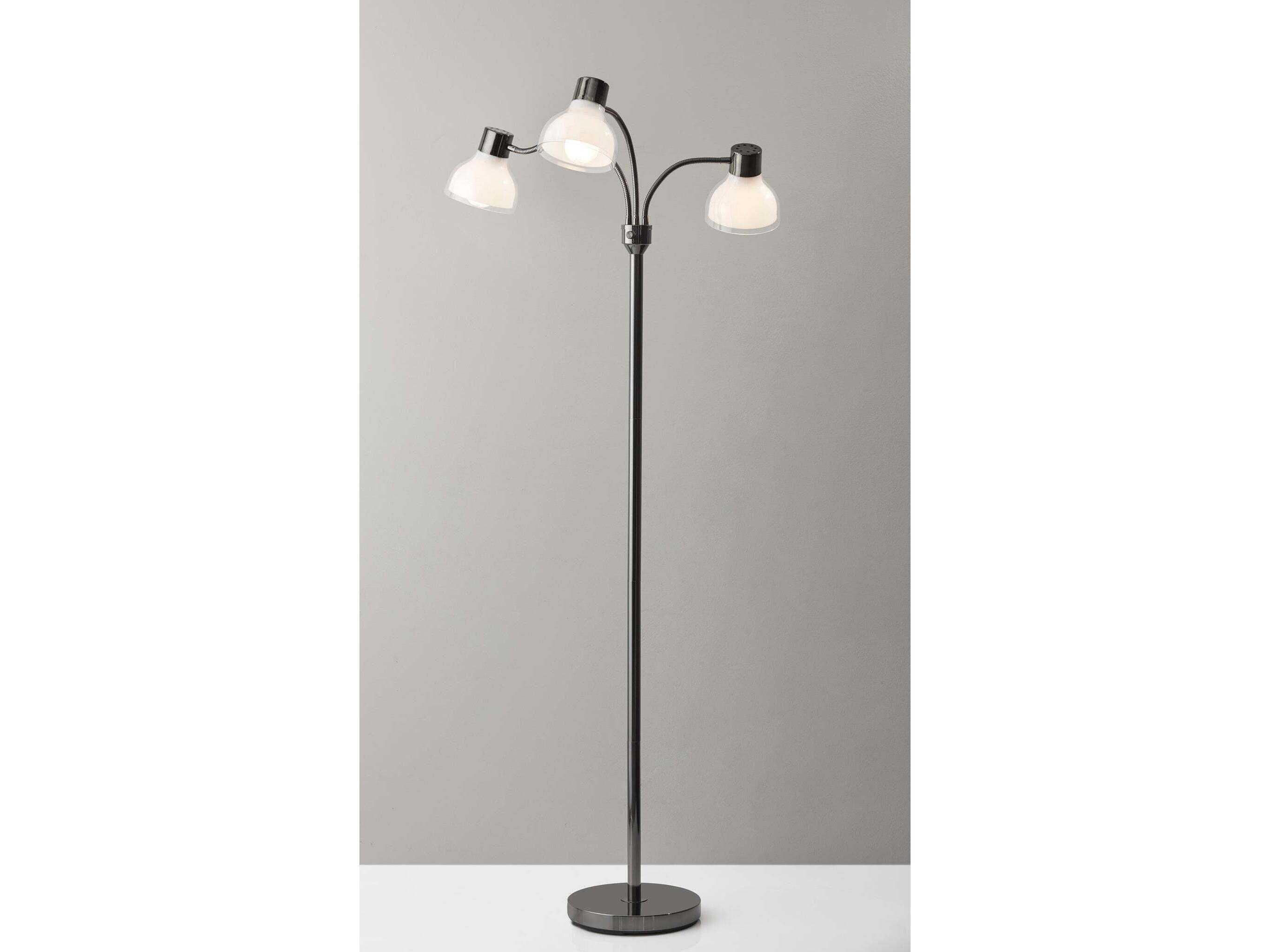 Adesso Presley Black Nickel Clear Plastic Outer Frosted Inner Floor Lamp