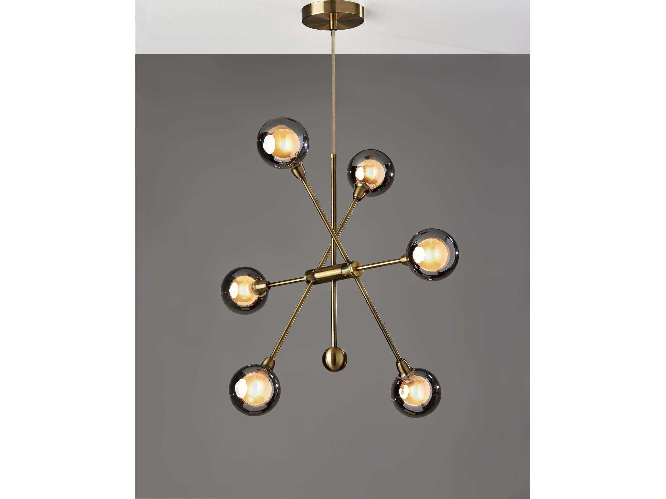 Adesso Starling 6-Light Antique Brass Globe Sputnik Chandelier