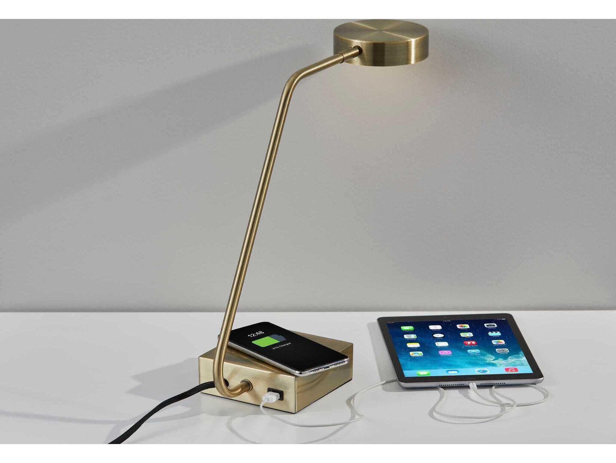 Adesso Conrad Matte Black Antique Brass Metal Desk Lamp