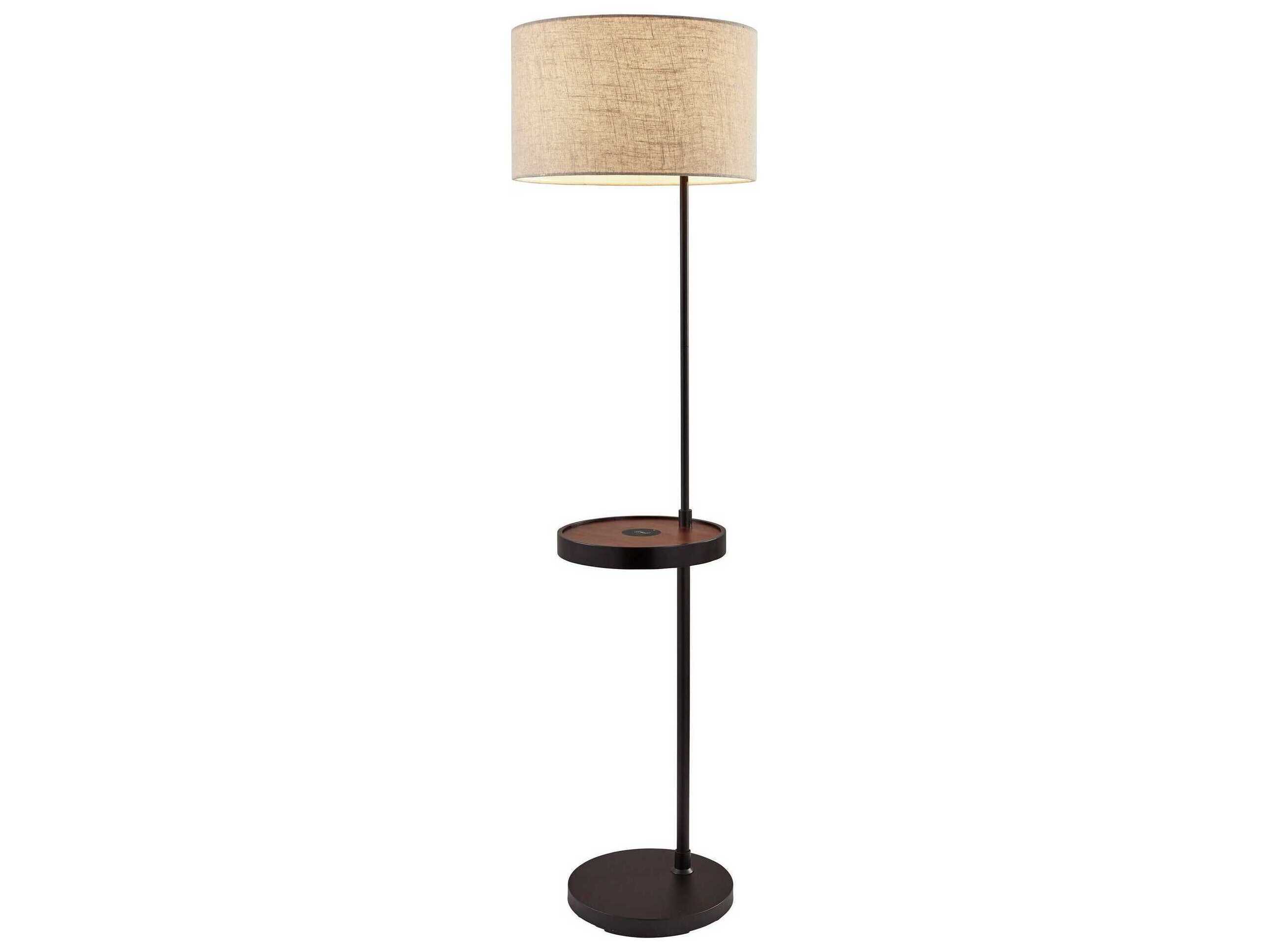 Adesso Oliver Matte Black Walnut Natural Textured Fabric Floor Lamp