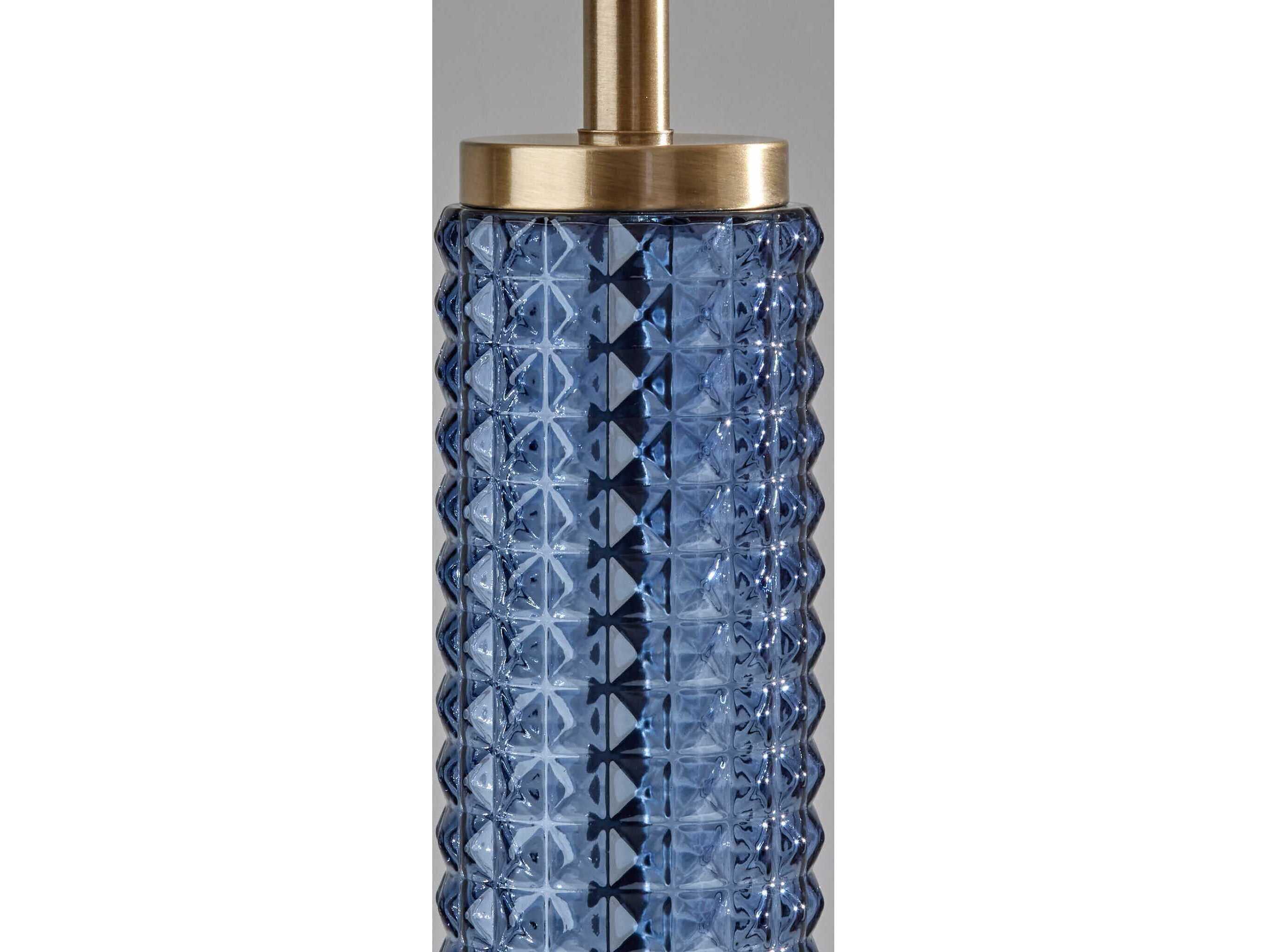 Adesso Delilah Antique Brass Blue Textured Glass Woven Natural Light Beige Paper Floor Lamp