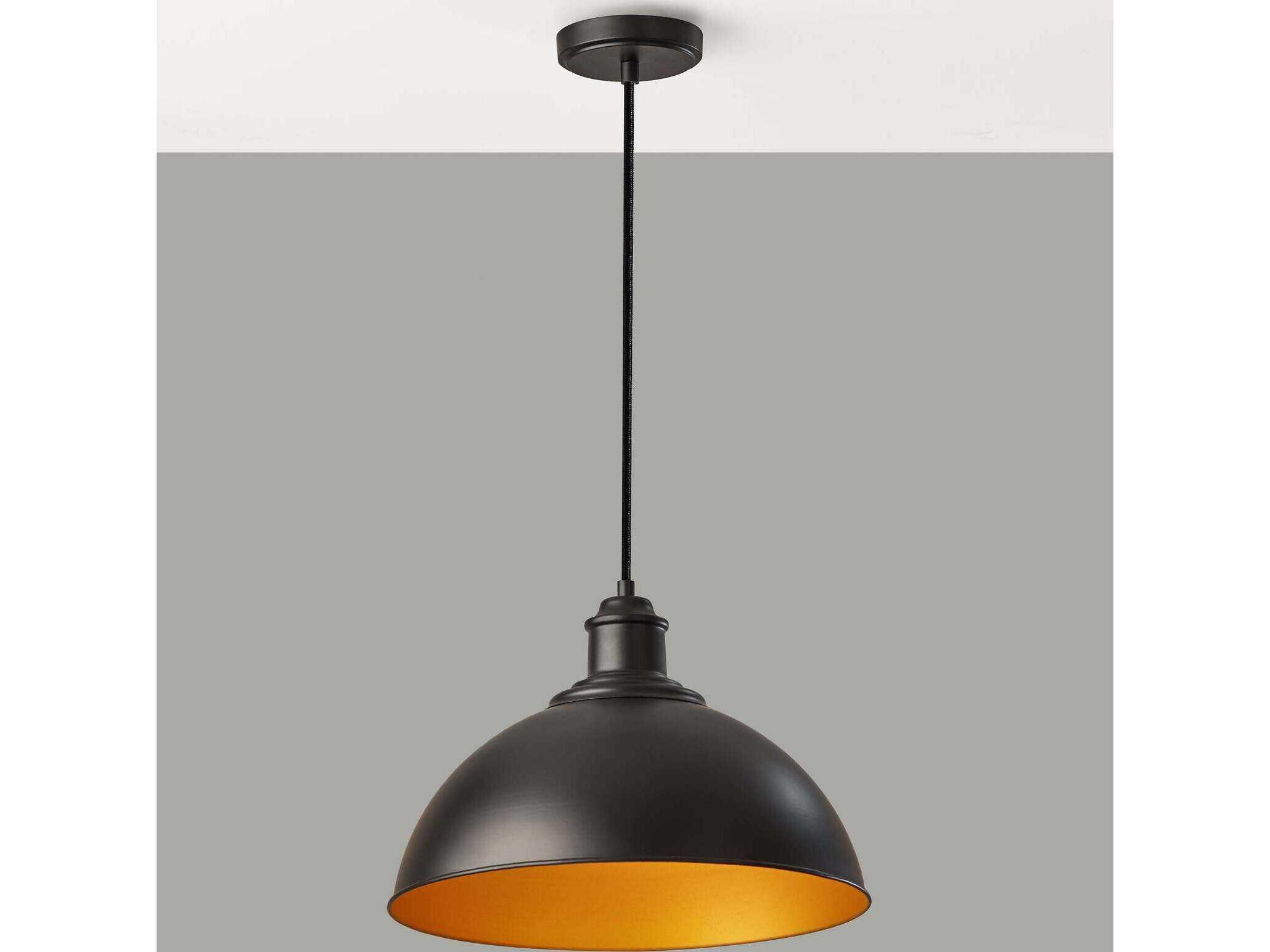 Adesso Wallace Black Gold Dome Pendant