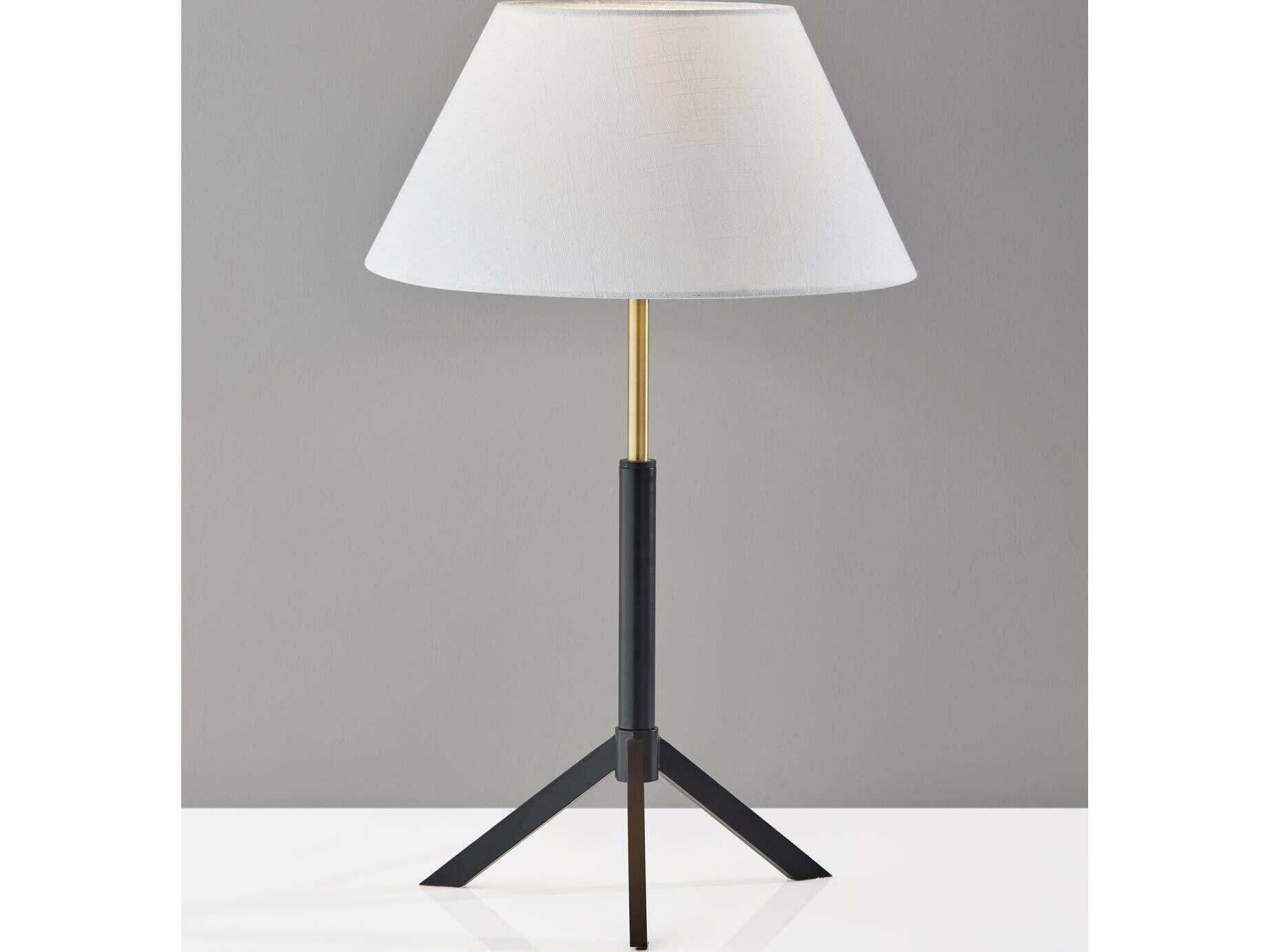 Adesso Harvey Black Brass White Linen Table Lamp