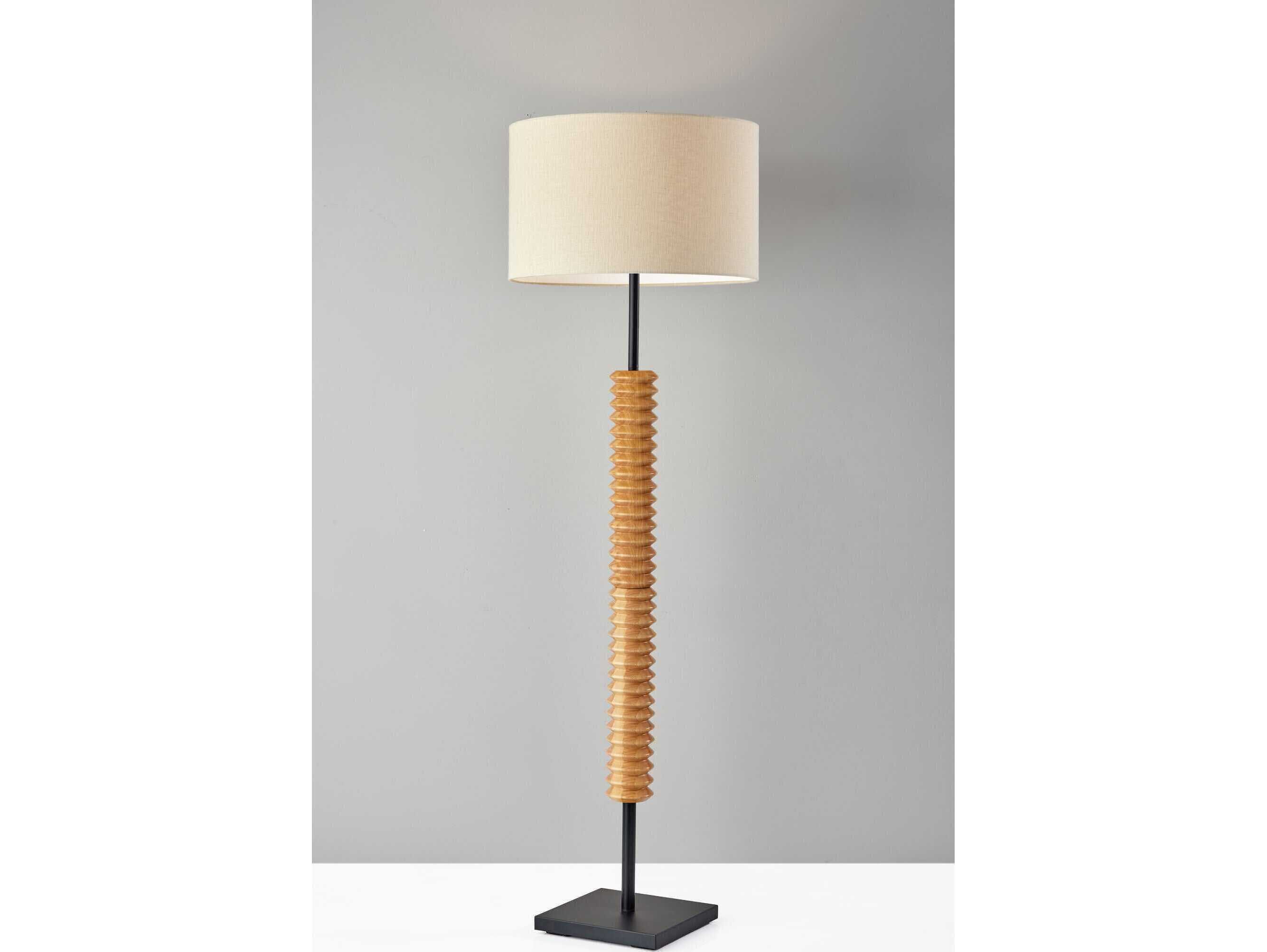 Adesso Judith Black Natural Cream Textured Fabric Floor Lamp