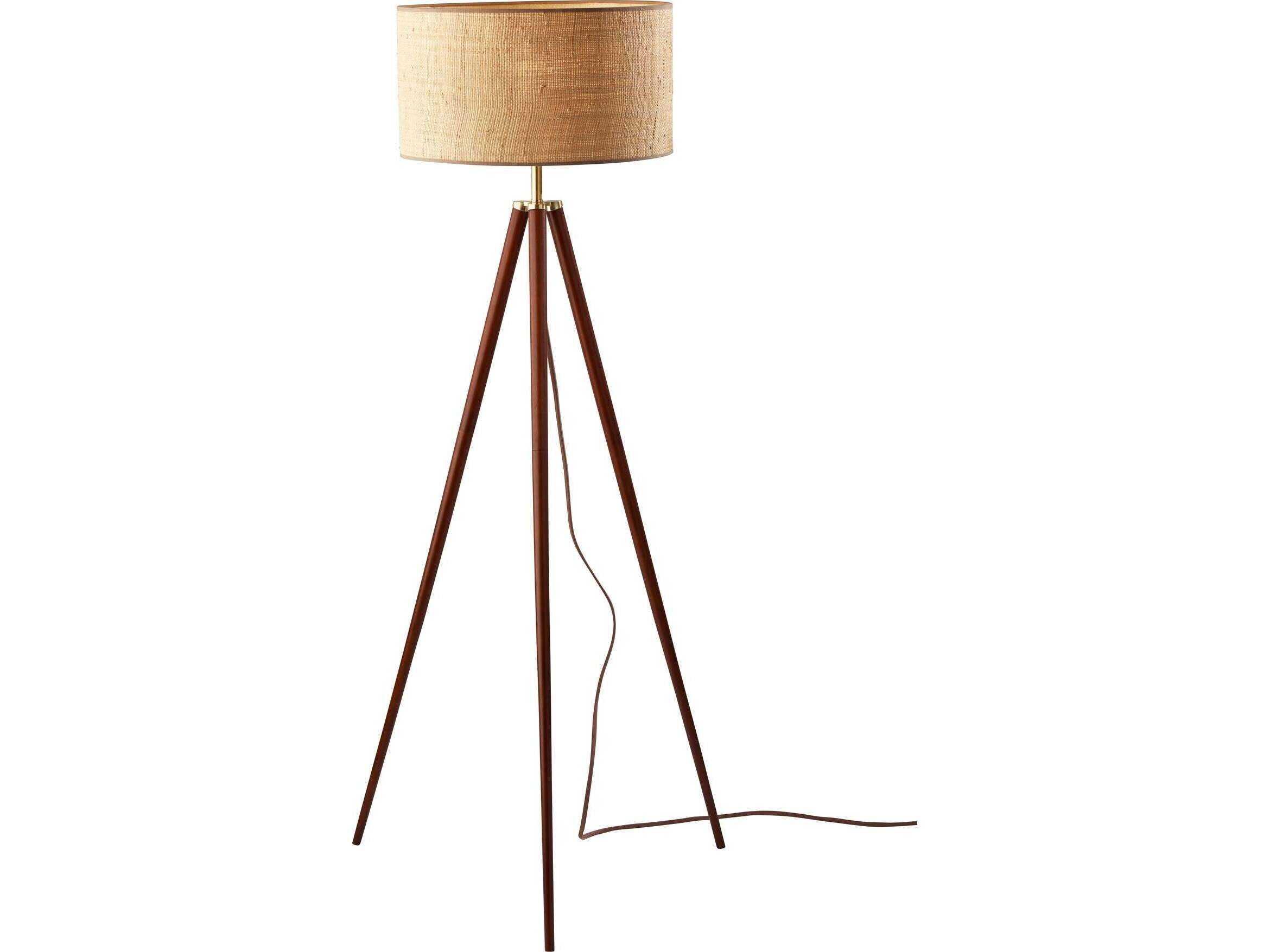 Adesso Jackson Walnut Antique Brass Brown Floor Lamp