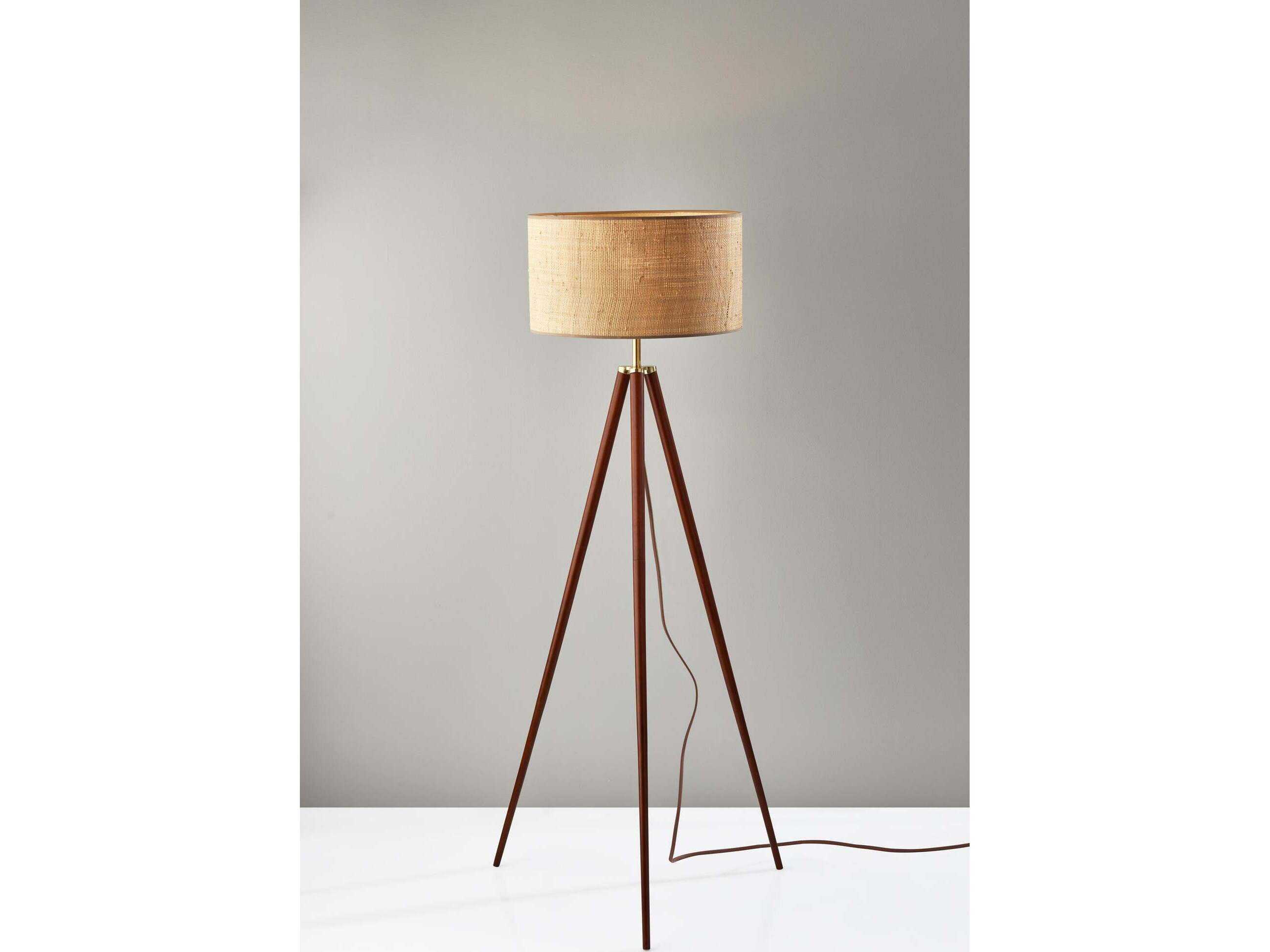 Adesso Jackson Walnut Antique Brass Brown Floor Lamp