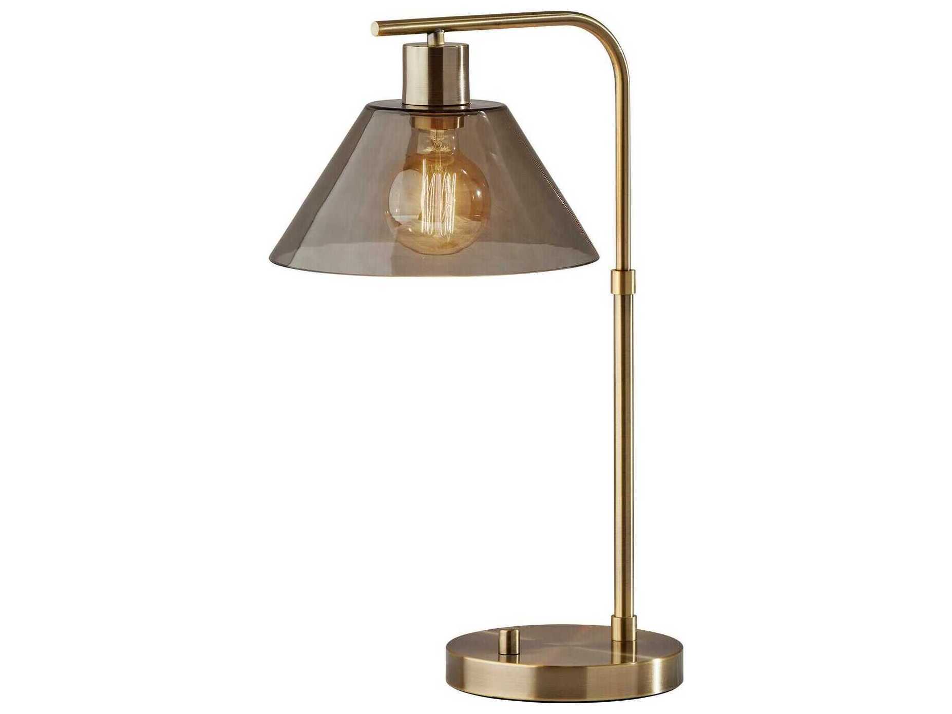 Adesso Zoe Antique Brass Smoked Glass Desk Lamp