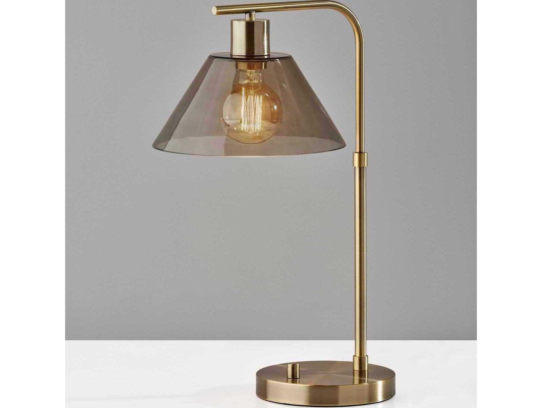 Adesso Zoe Antique Brass Smoked Glass Desk Lamp