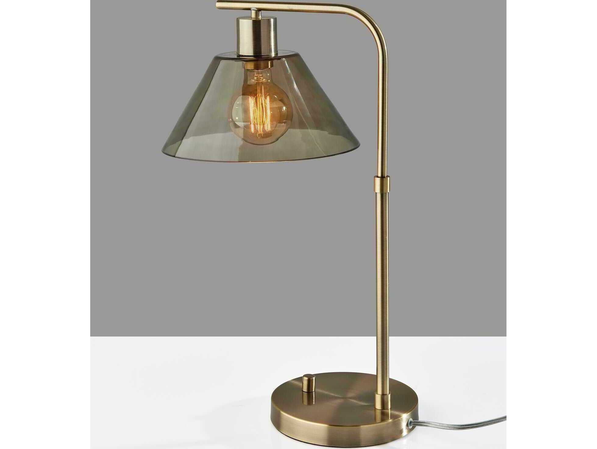Adesso Zoe Antique Brass Smoked Glass Desk Lamp