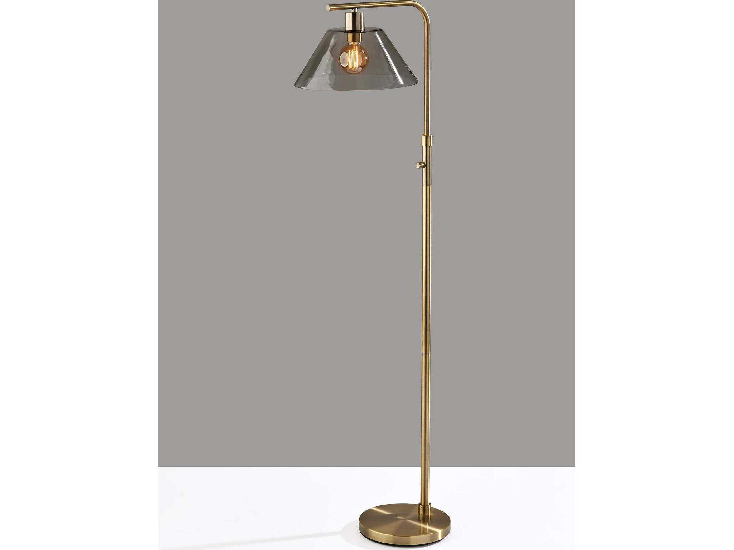 Adesso Zoe Antique Brass Smoked Glass Floor Lamp