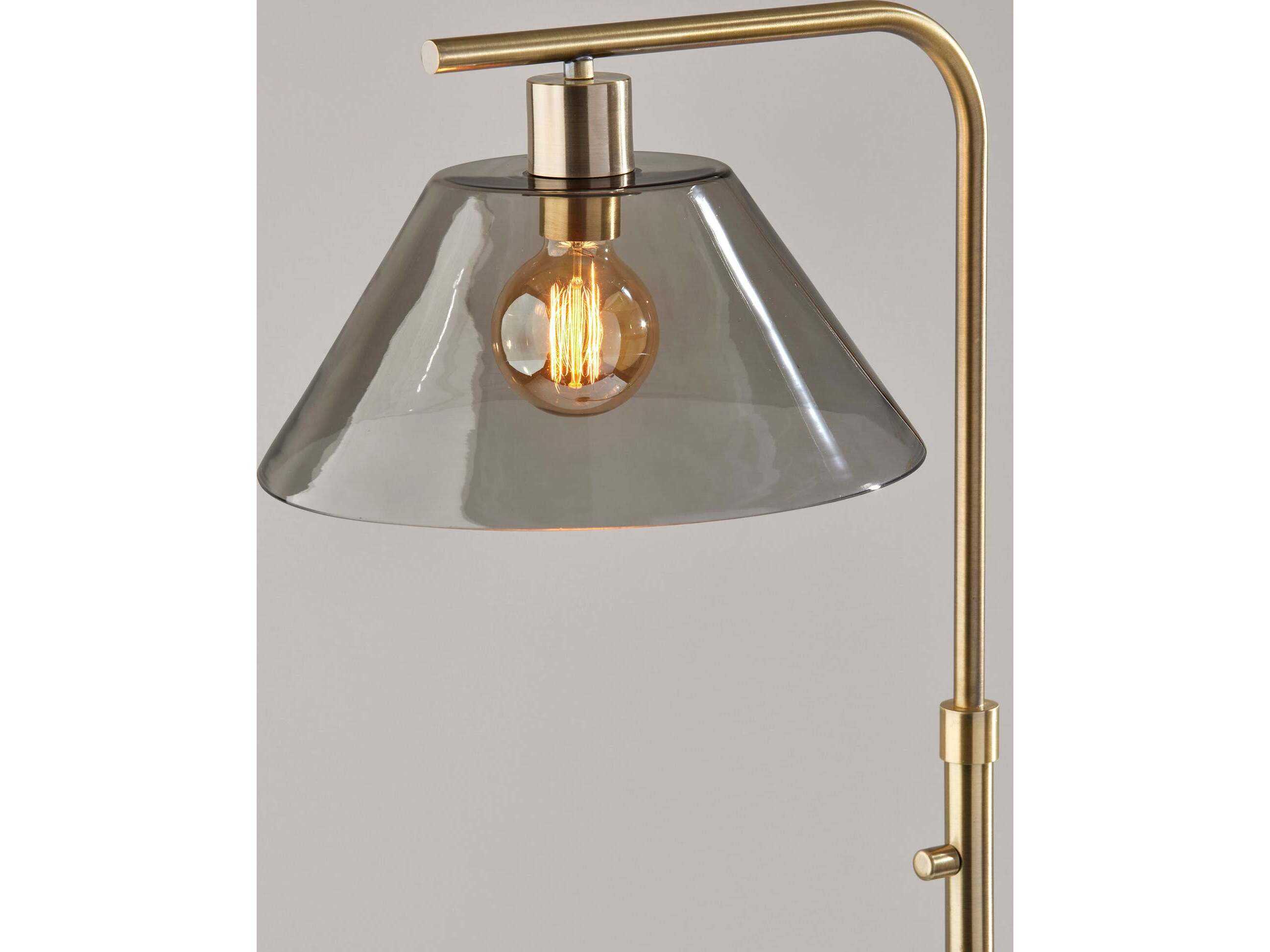 Adesso Zoe Antique Brass Smoked Glass Floor Lamp