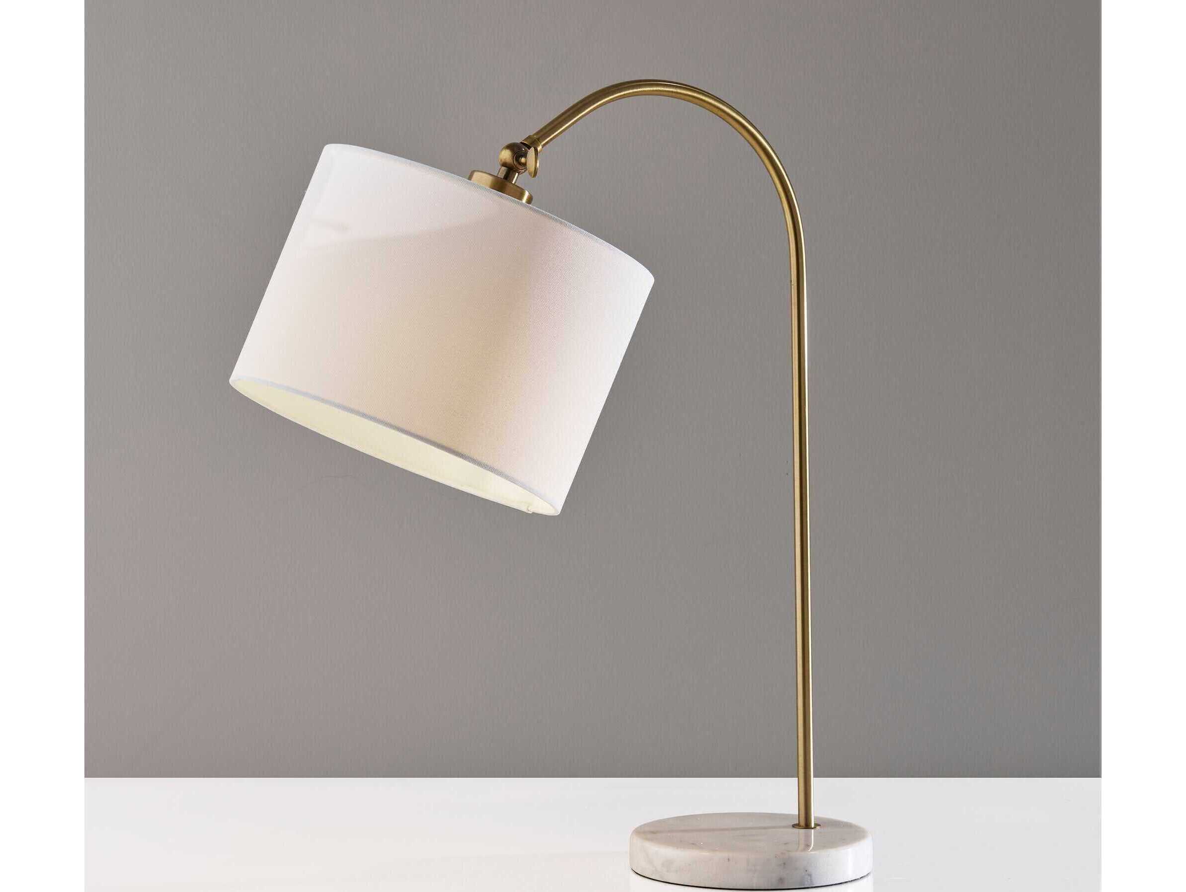 Adesso Meredith Antique Brass White Linen Table Lamp