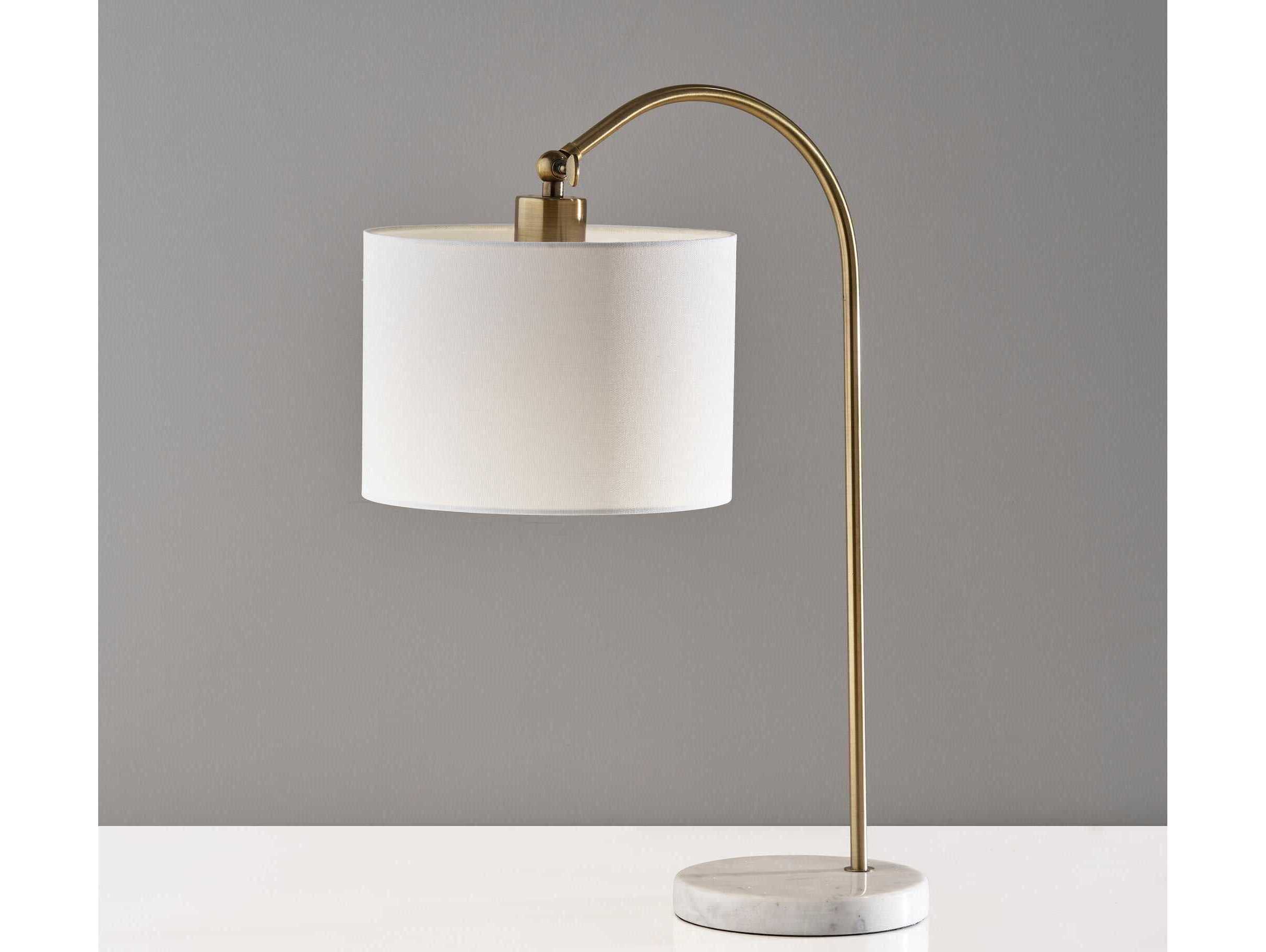 Adesso Meredith Antique Brass White Linen Table Lamp