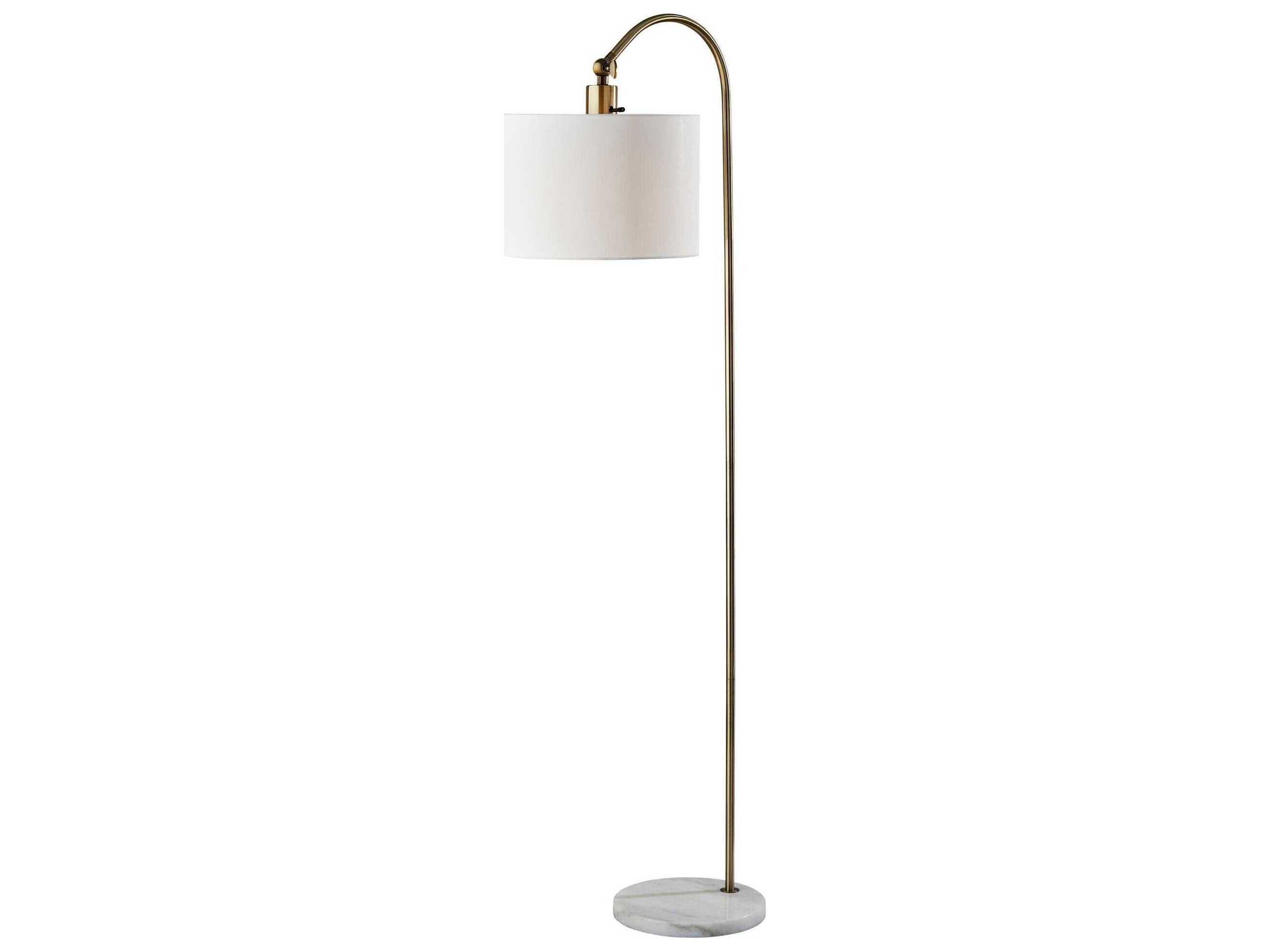 Adesso Meredith Antique Brass White Linen Floor Lamp