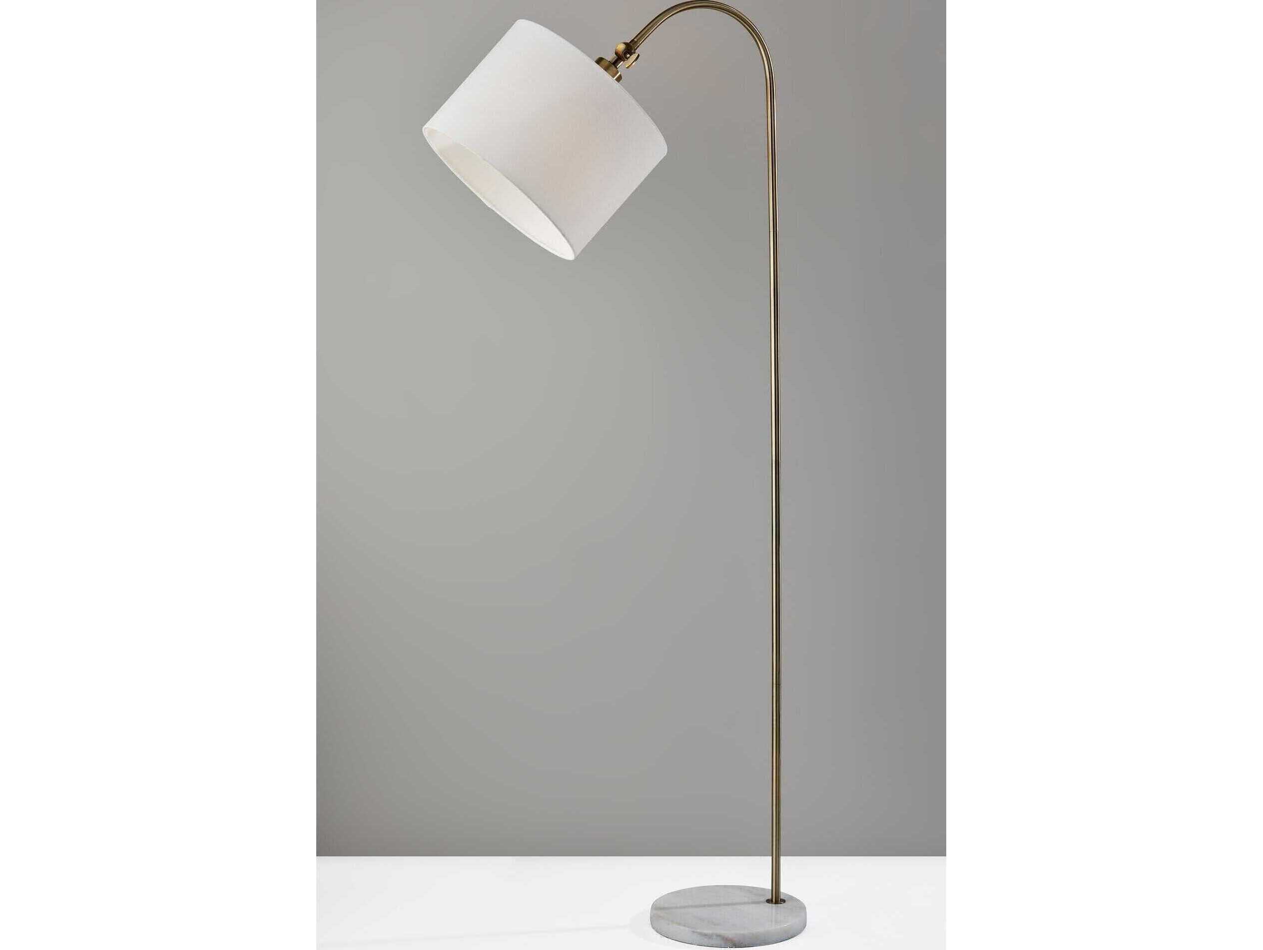 Adesso Meredith Antique Brass White Linen Floor Lamp
