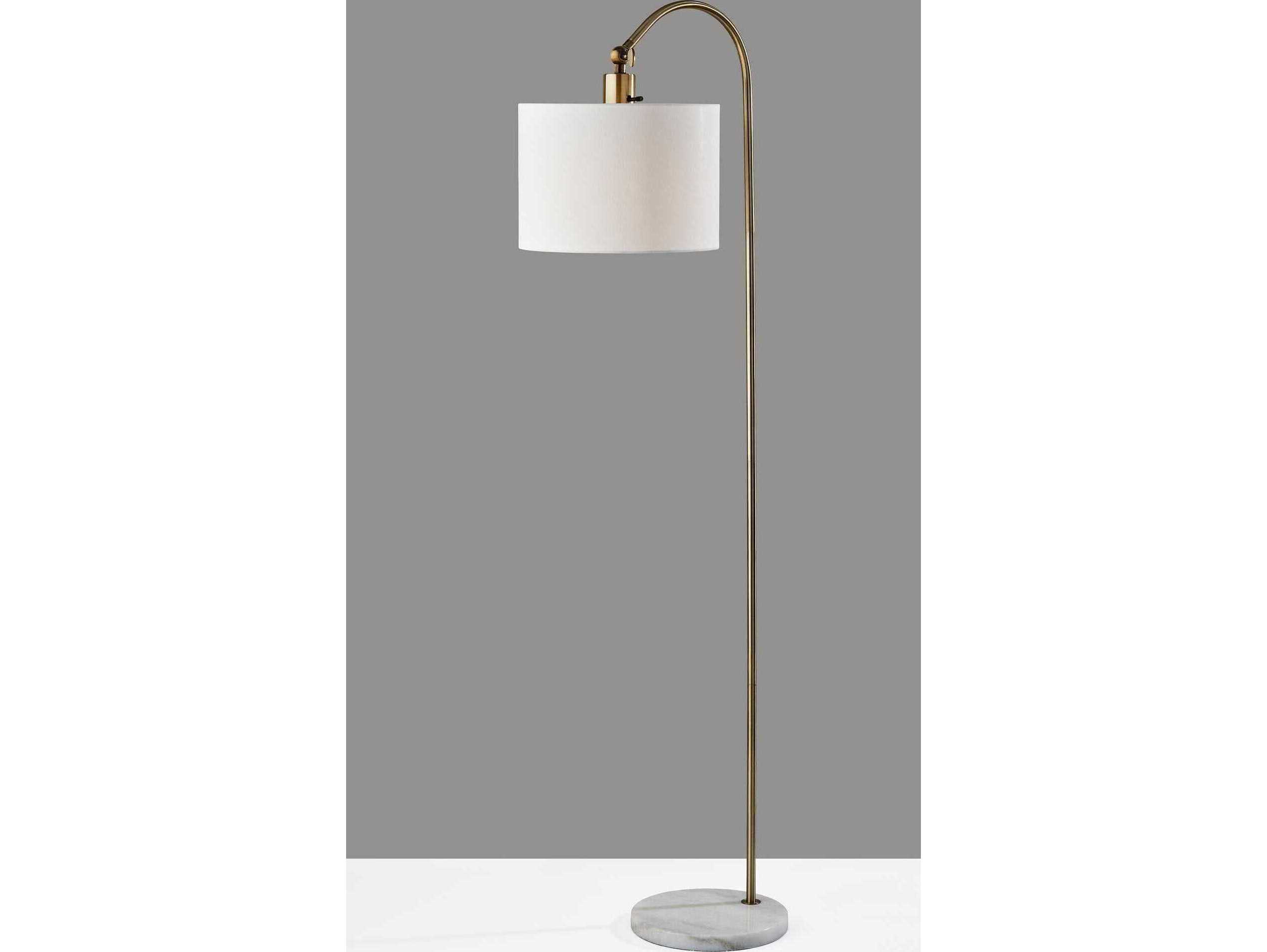 Adesso Meredith Antique Brass White Linen Floor Lamp