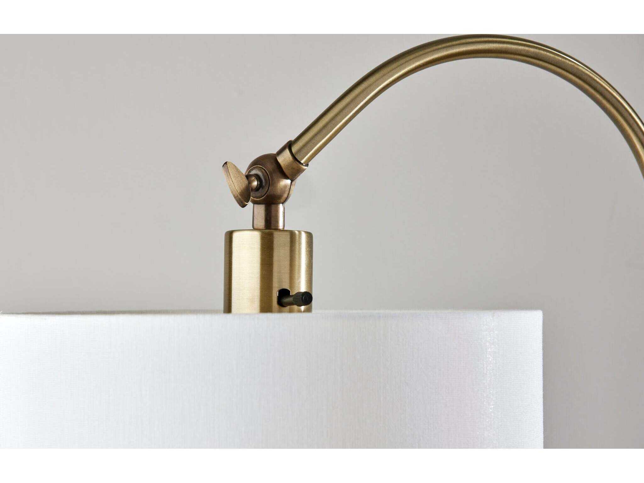 Adesso Meredith Antique Brass White Linen Floor Lamp