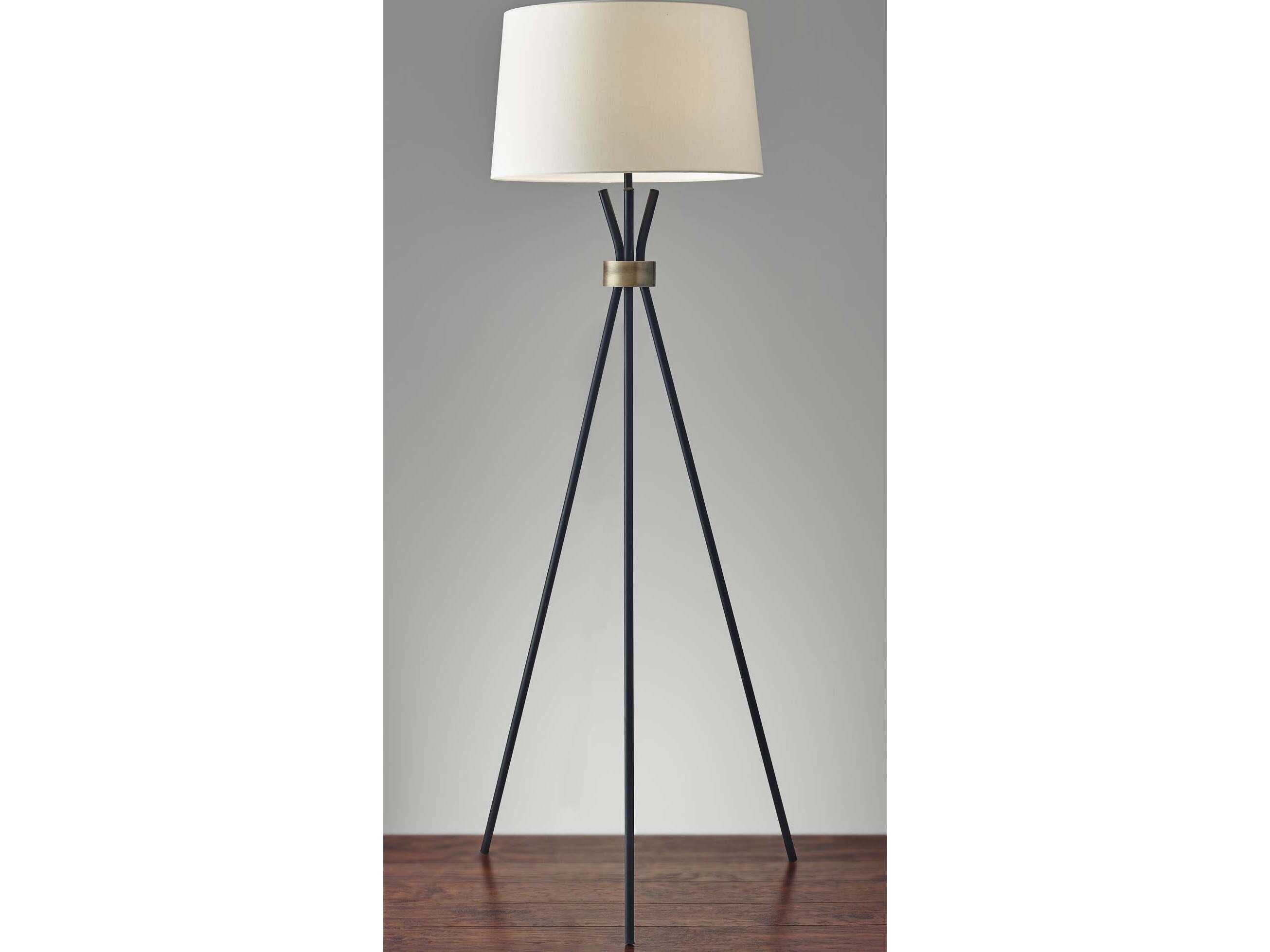 Adesso Benson Black Antique Brass Floor Lamp
