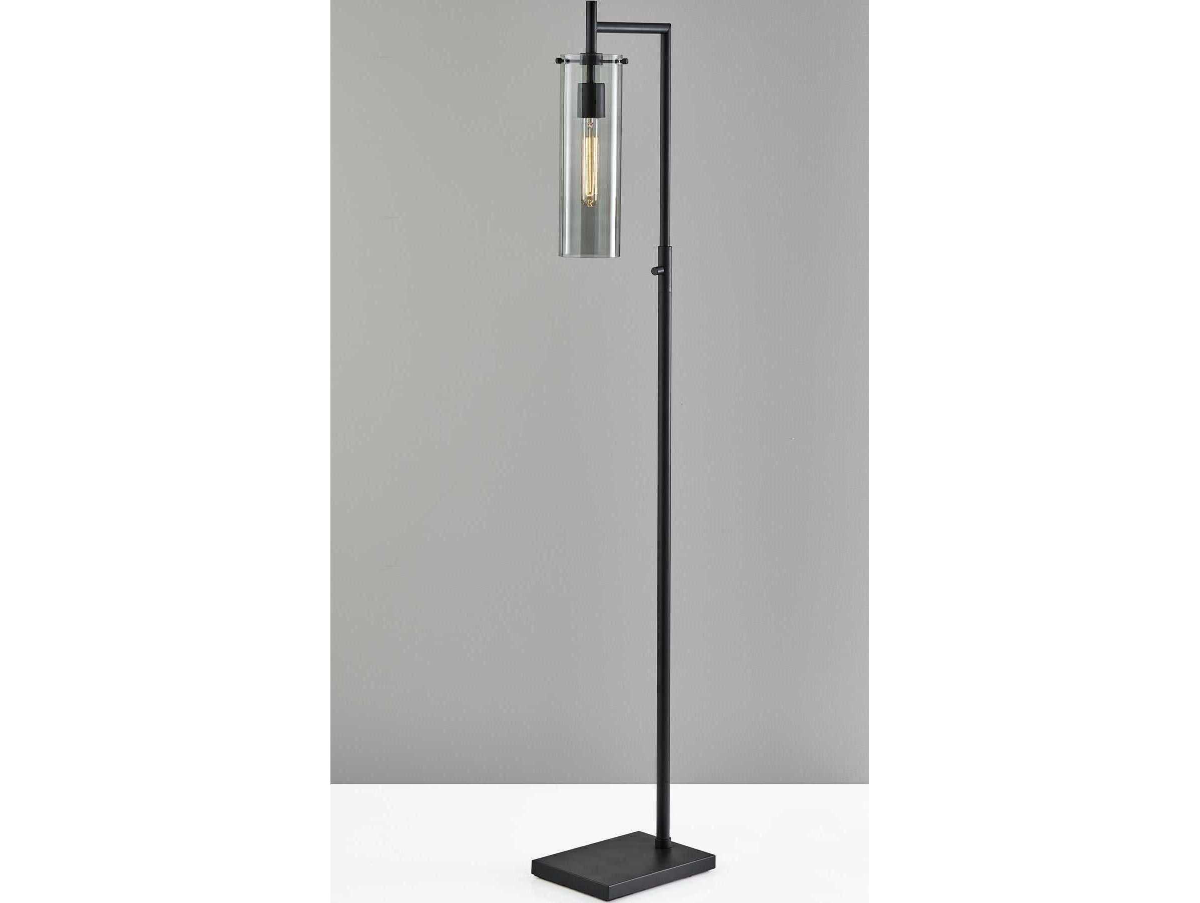Adesso Dalton Black Smoked Glass Floor Lamp