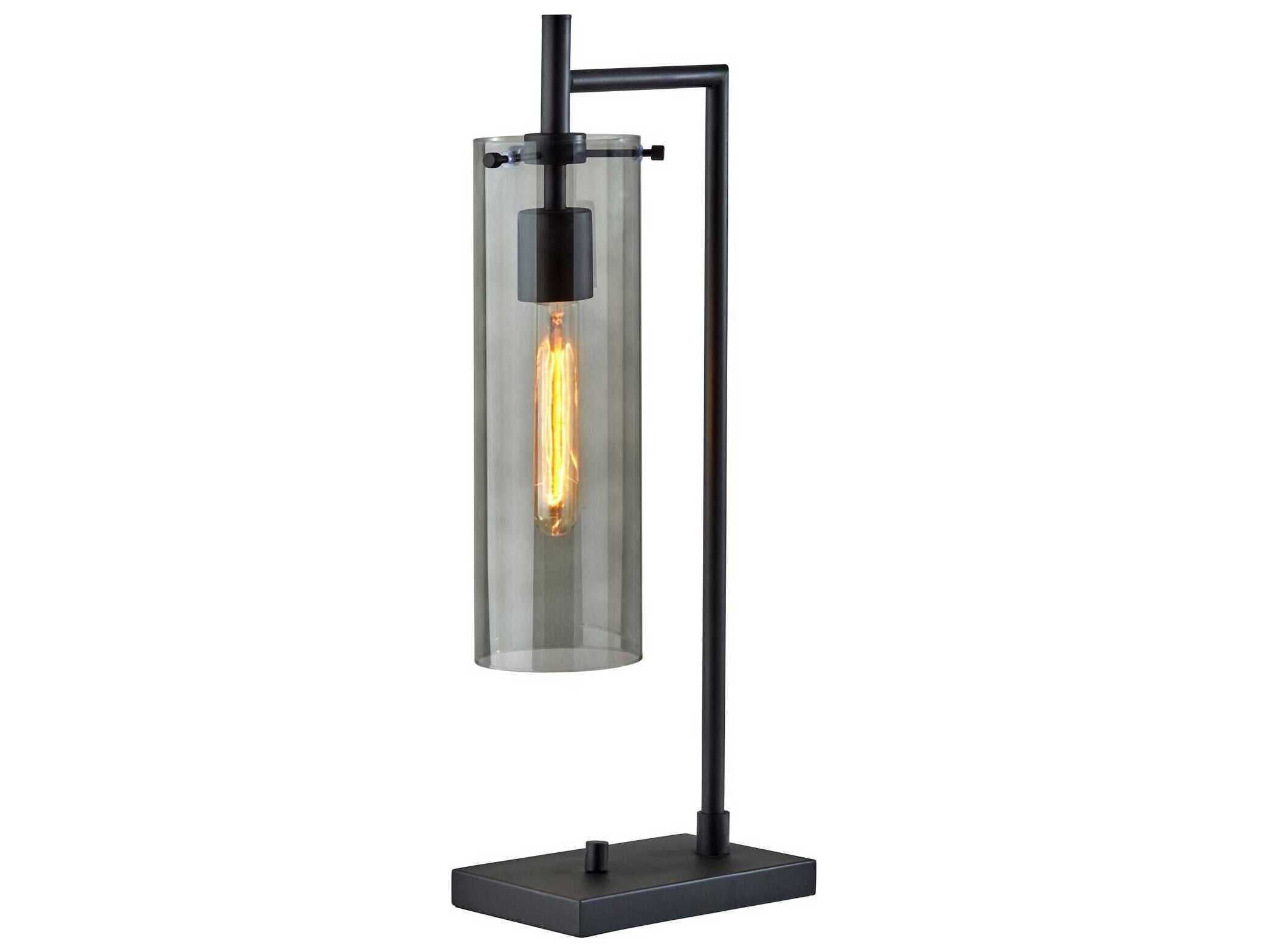 Adesso Dalton Black Smoked Glass Desk Lamp