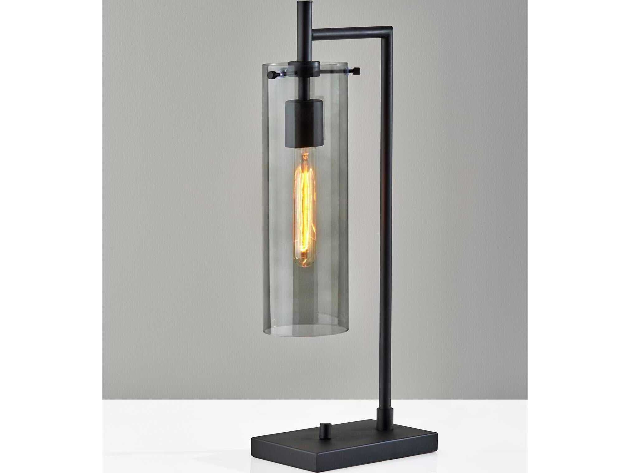 Adesso Dalton Black Smoked Glass Desk Lamp