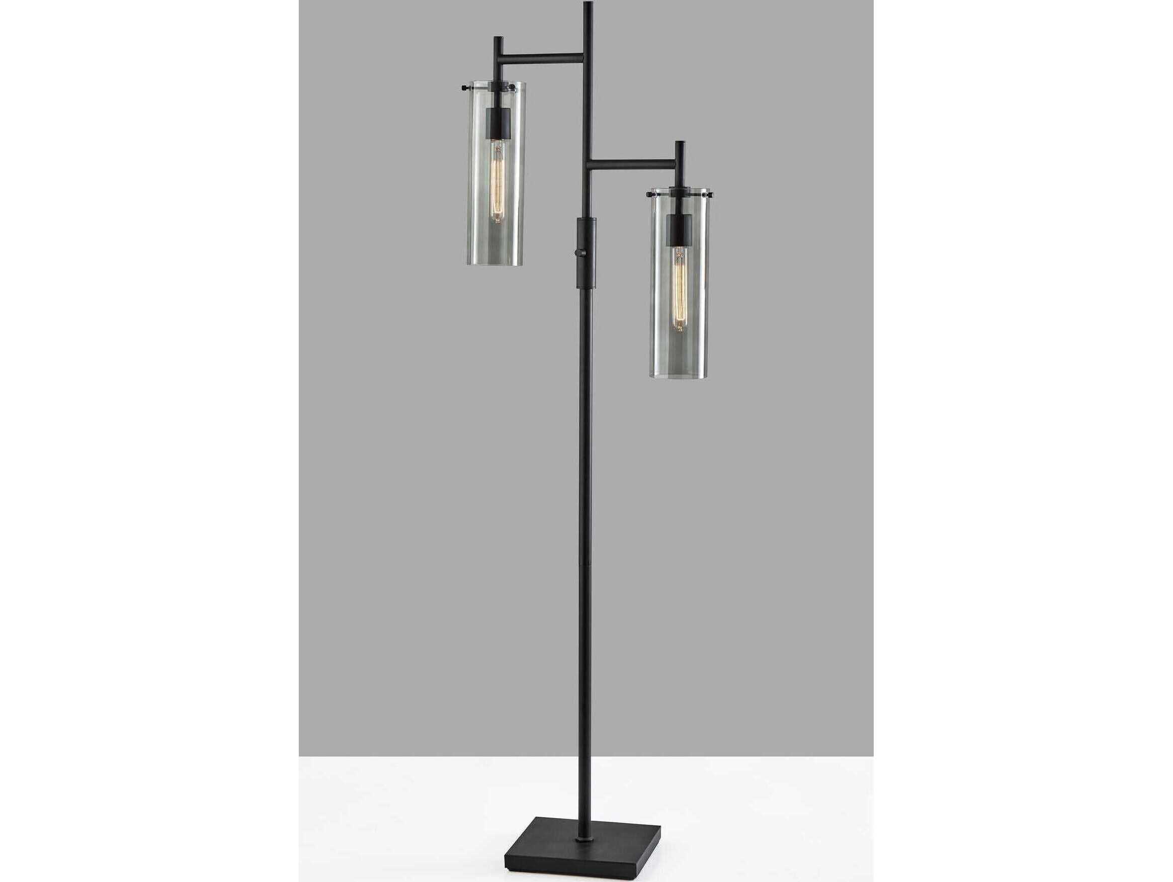 Adesso Dalton Black Smoked Glass Floor Lamp