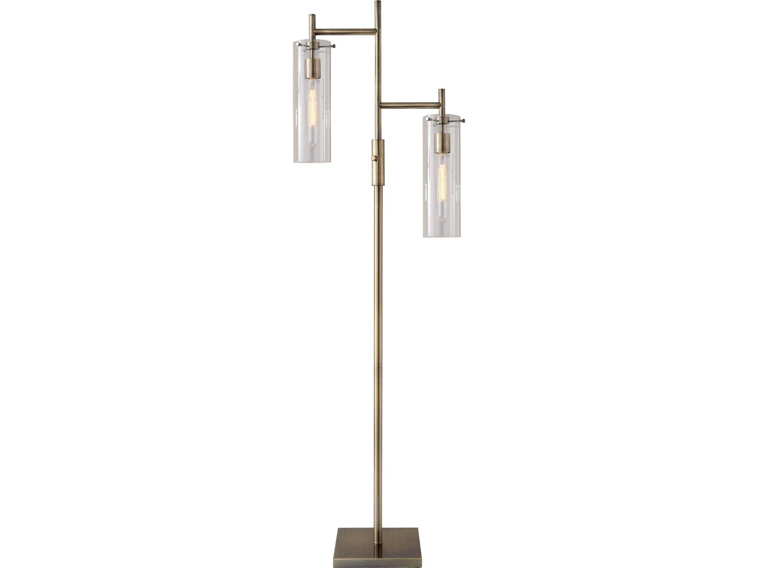 Adesso Dalton Antique Brass Clear Glass Floor Lamp