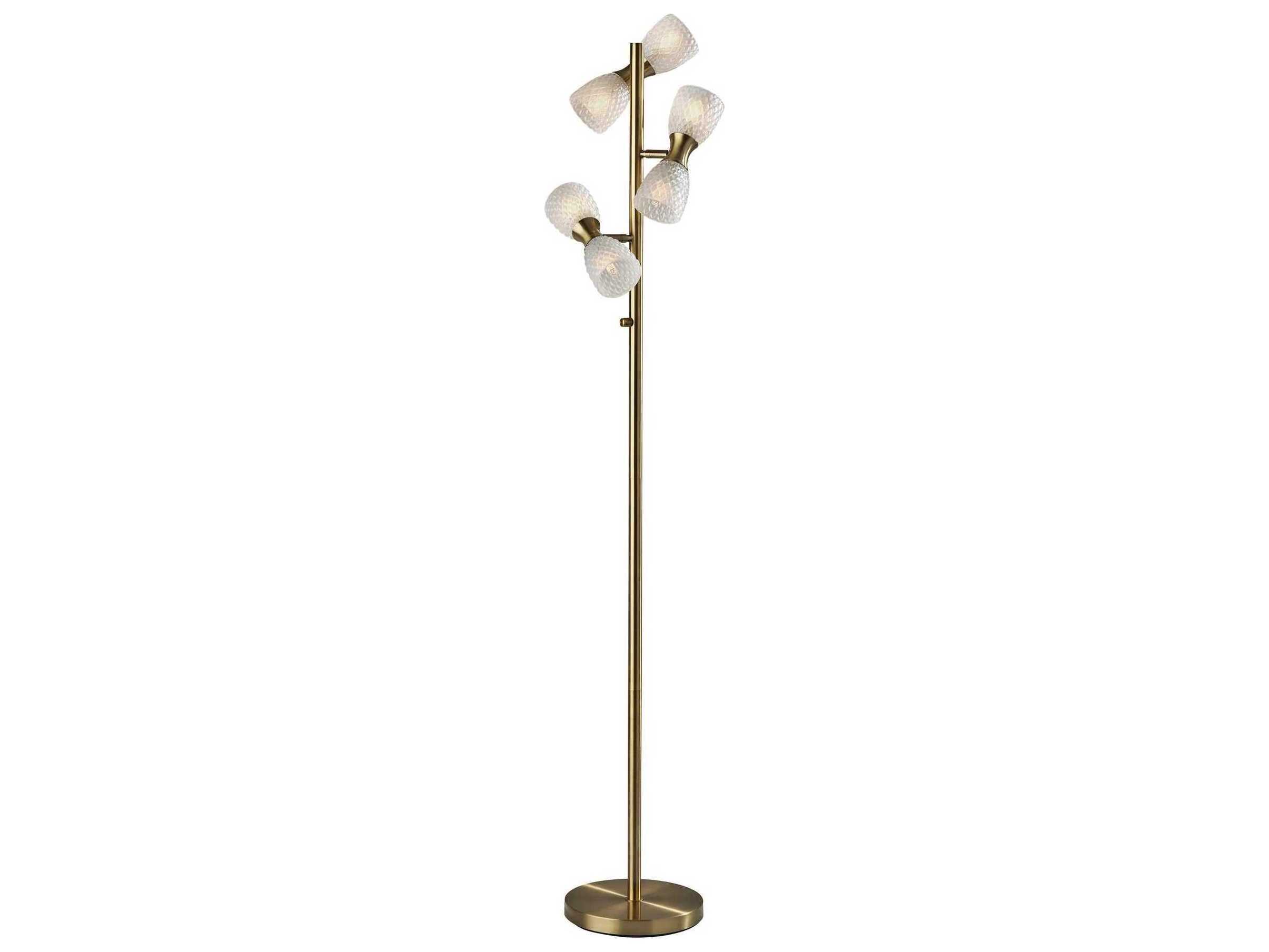 Adesso Nina Antique Brass Textured Milk Glass Floor Lamp