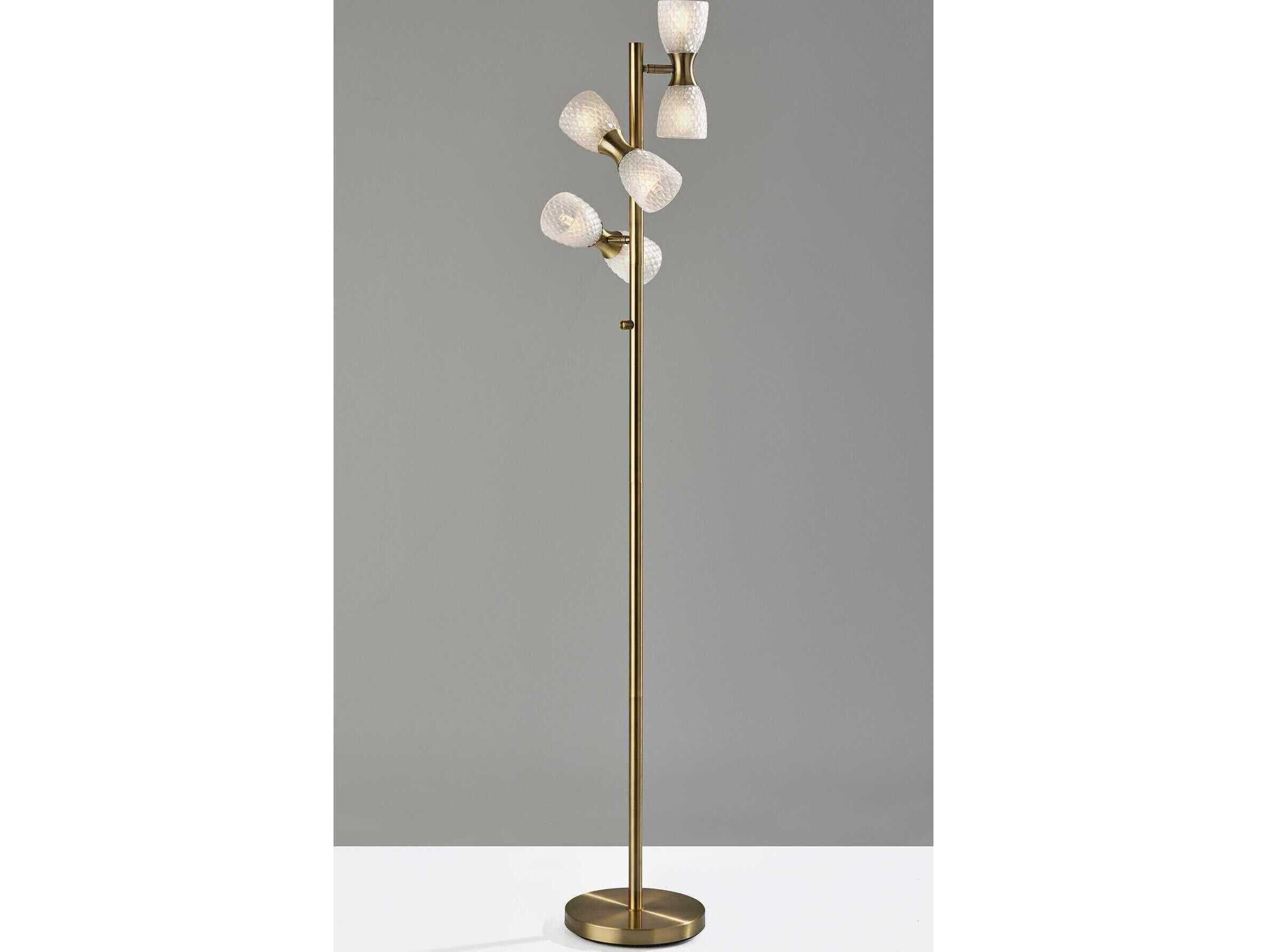 Adesso Nina Antique Brass Textured Milk Glass Floor Lamp