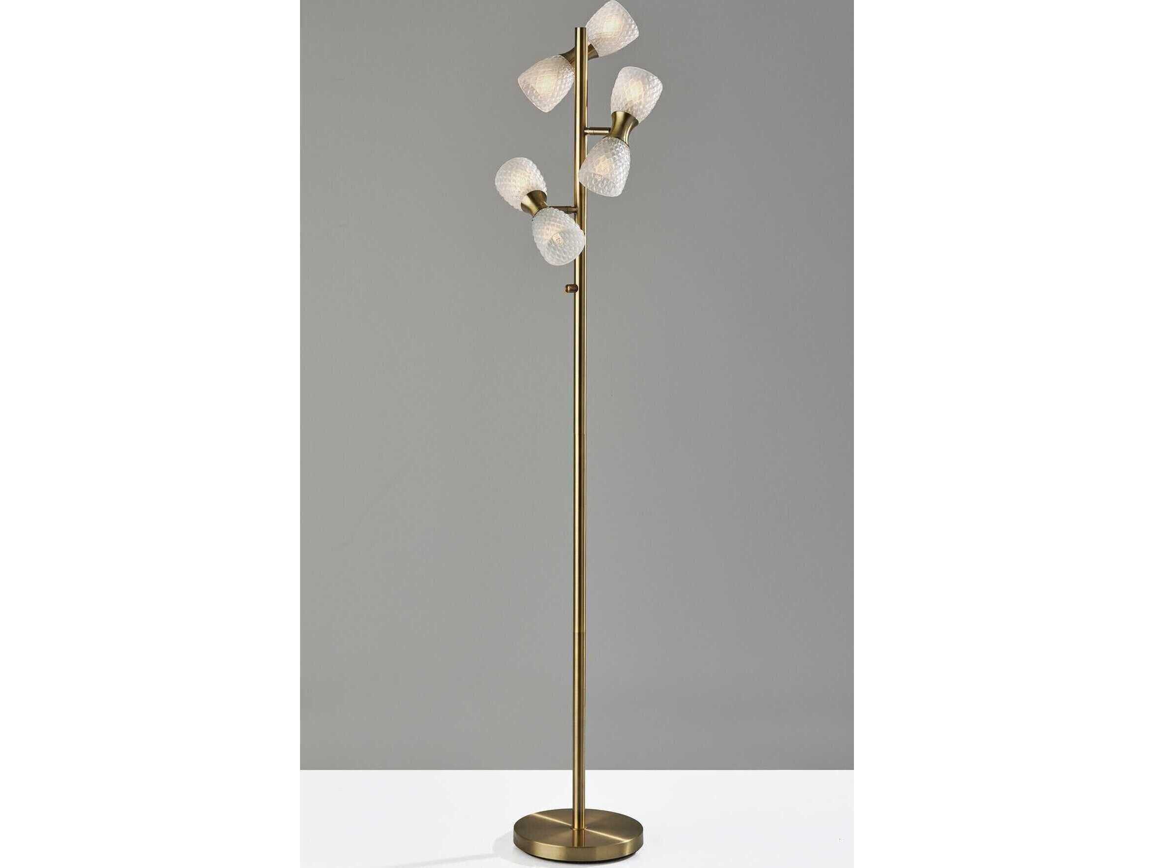 Adesso Nina Antique Brass Textured Milk Glass Floor Lamp