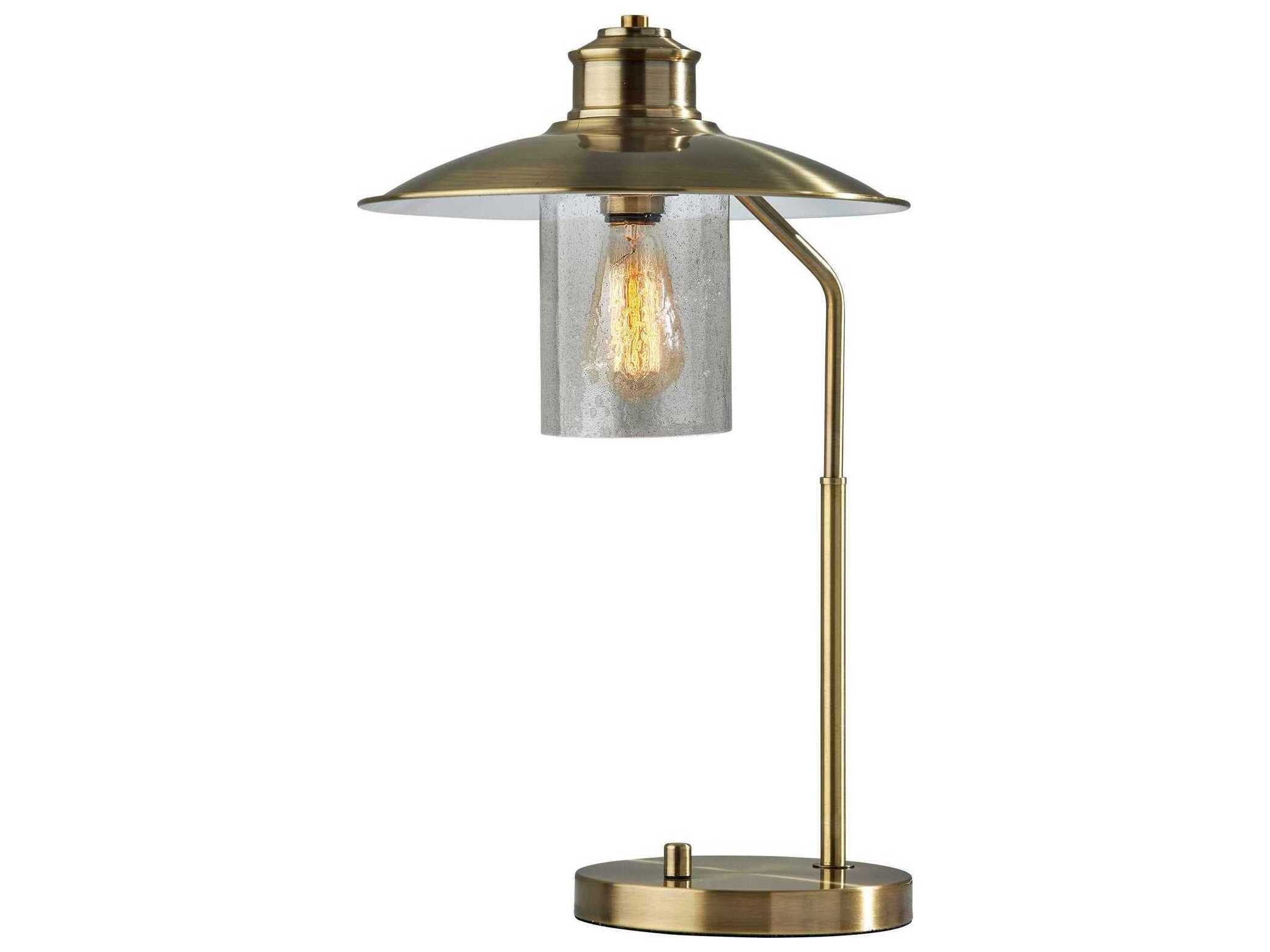 Adesso Kieran Antique Brass Metal Clear Seeded Glass Desk Lamp