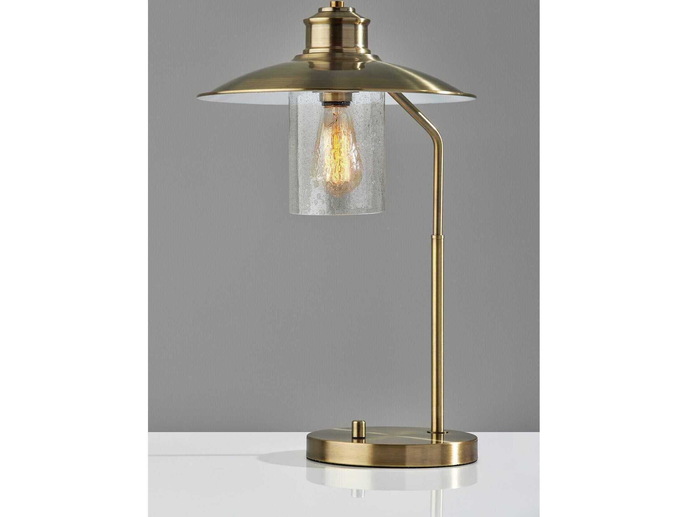 Adesso Kieran Antique Brass Metal Clear Seeded Glass Desk Lamp