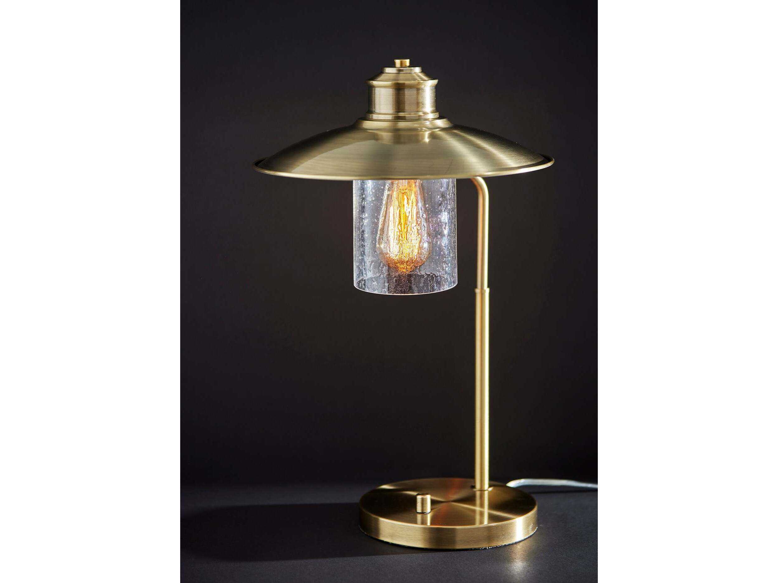 Adesso Kieran Antique Brass Metal Clear Seeded Glass Desk Lamp