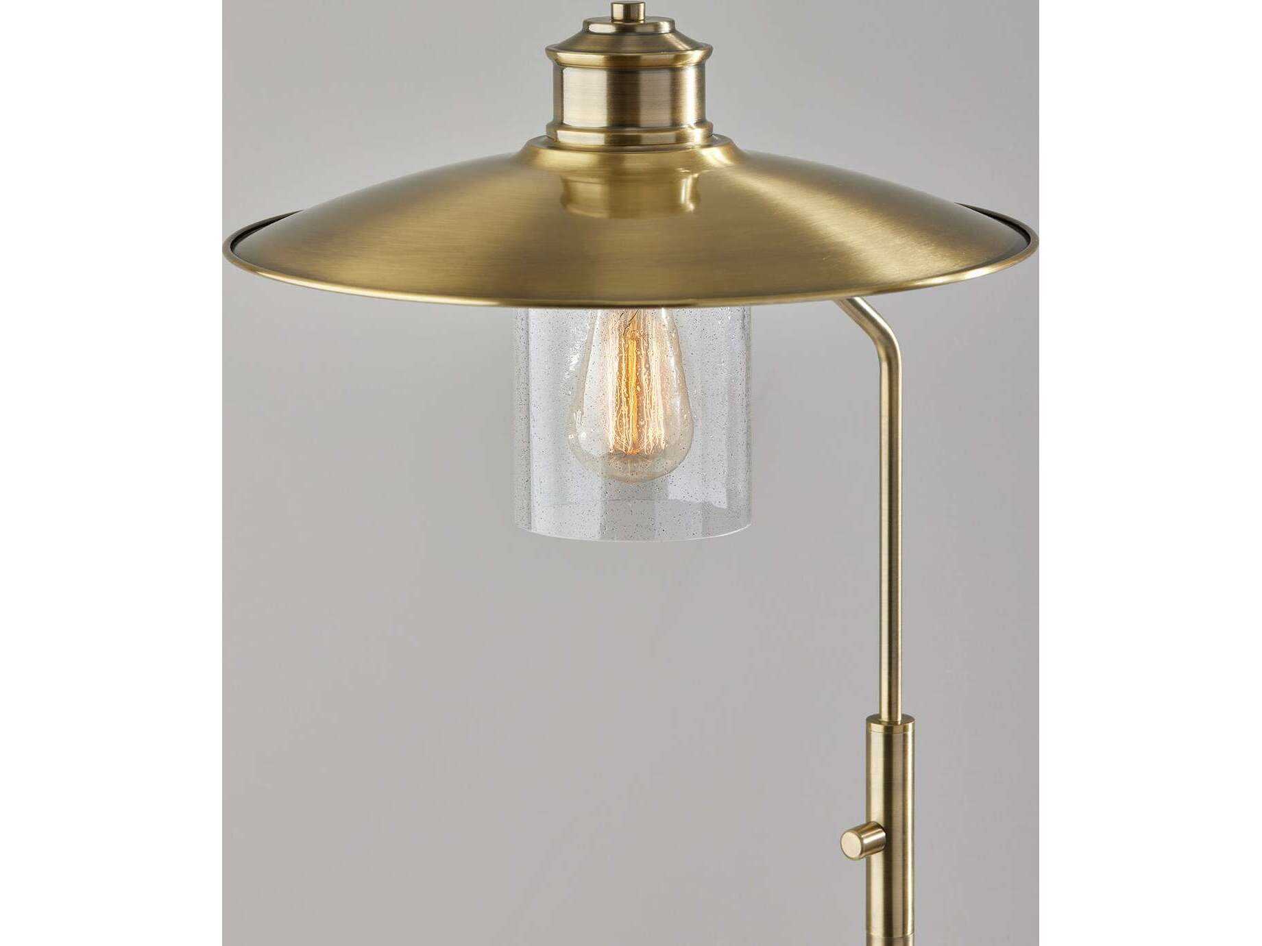 Adesso Kieran Antique Brass Metal Clear Seeded Glass Floor Lamp