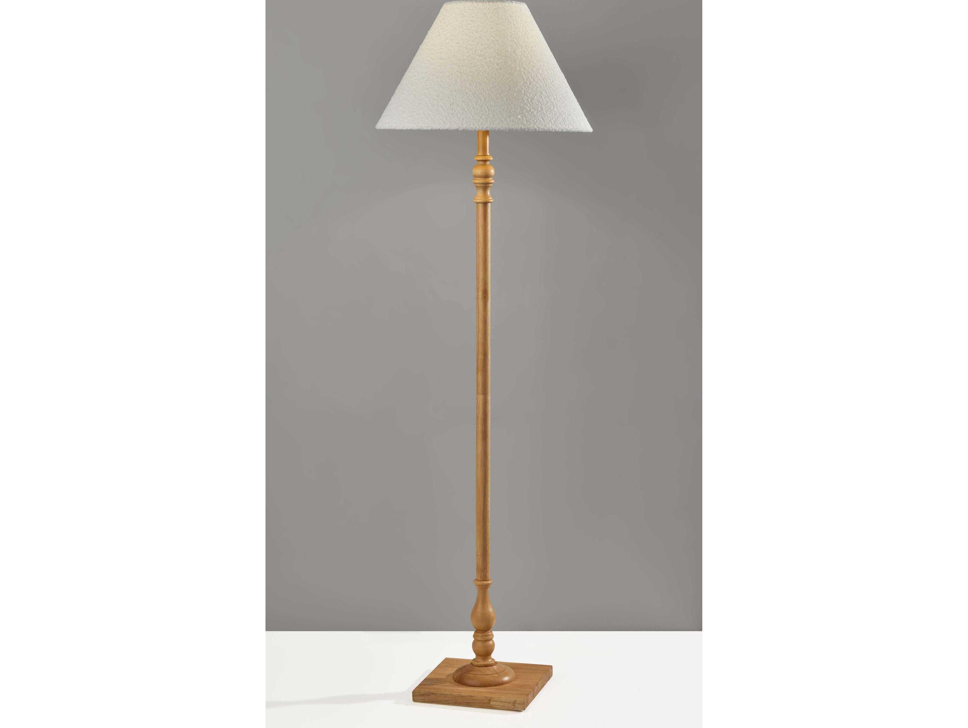 Adesso Rigby Natural White Boucle Fabric Wood Traditional Floor Lamp
