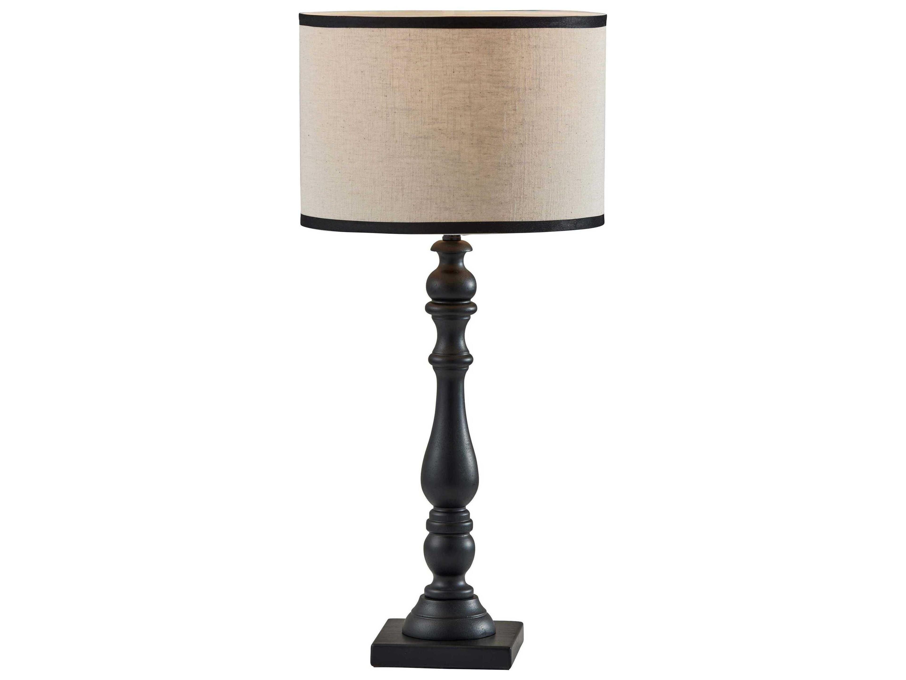 Adesso Zeek Black Cream Textured Fabric With Trim Traditional Buffet Lamp