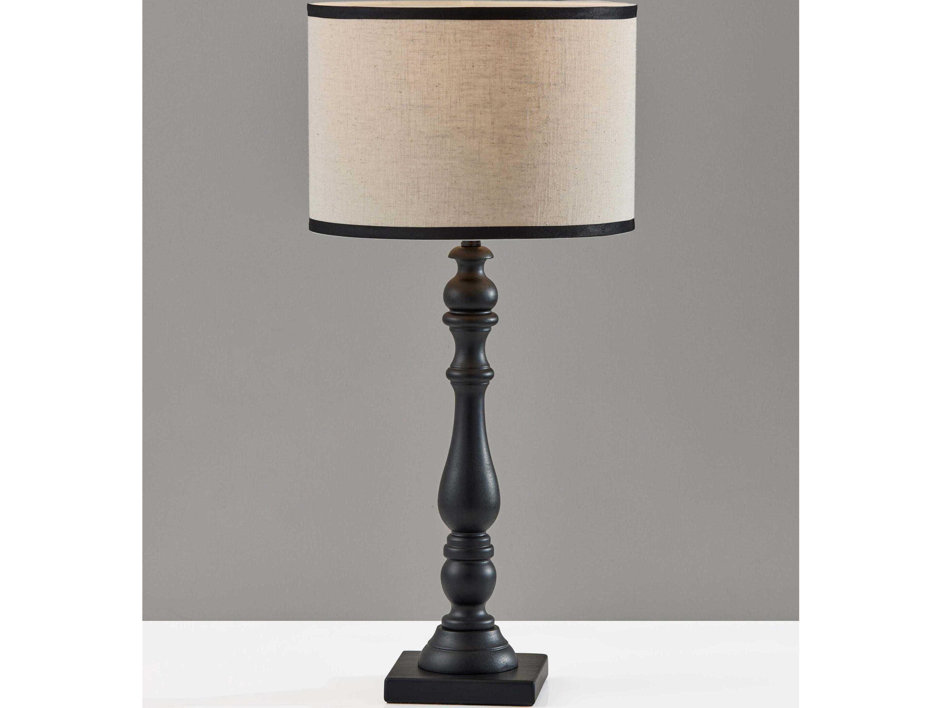 Adesso Zeek Black Cream Textured Fabric With Trim Traditional Buffet Lamp