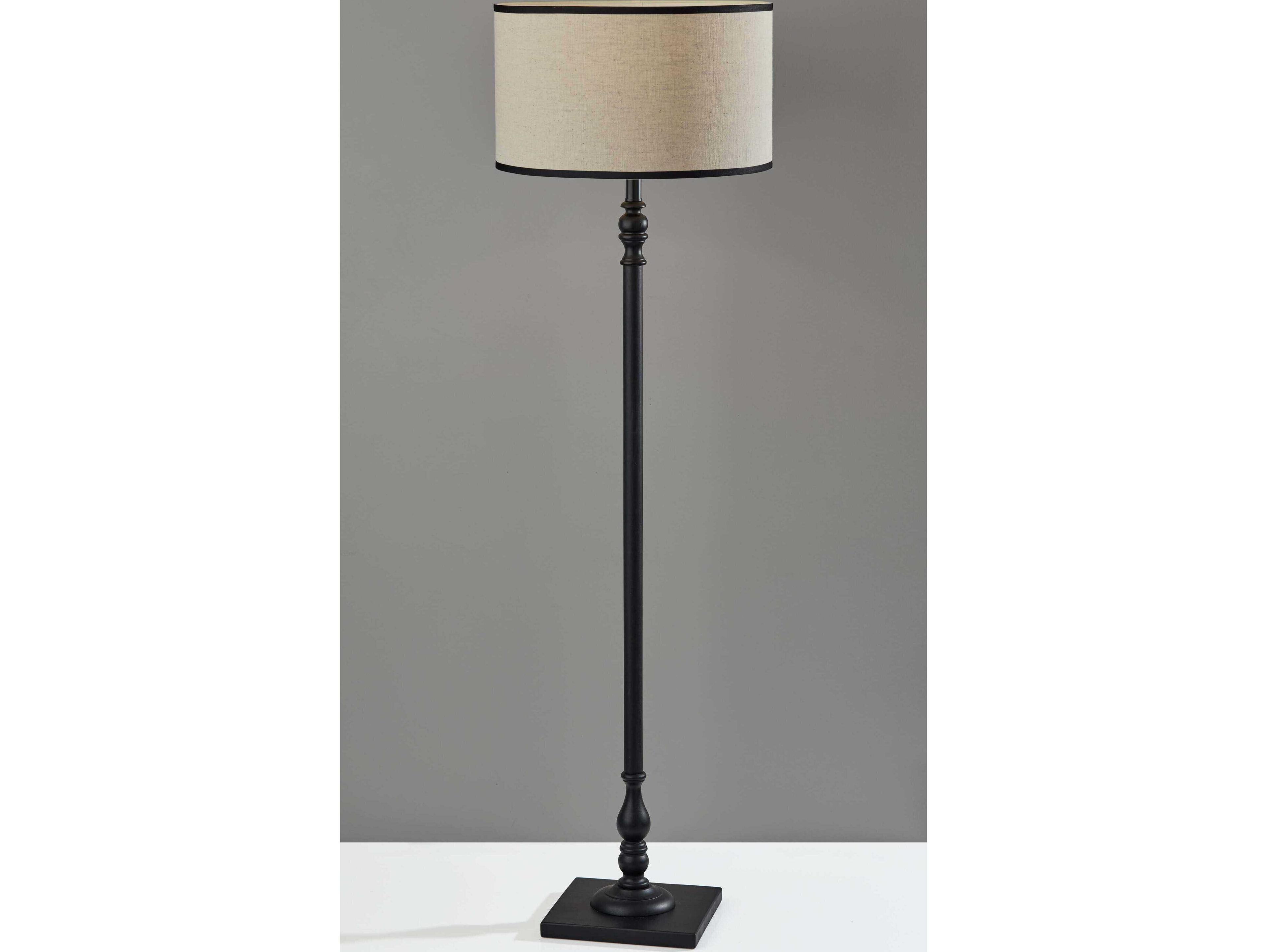 Adesso Zeek Black Cream Textured Fabric With Trim Traditional Floor Lamp