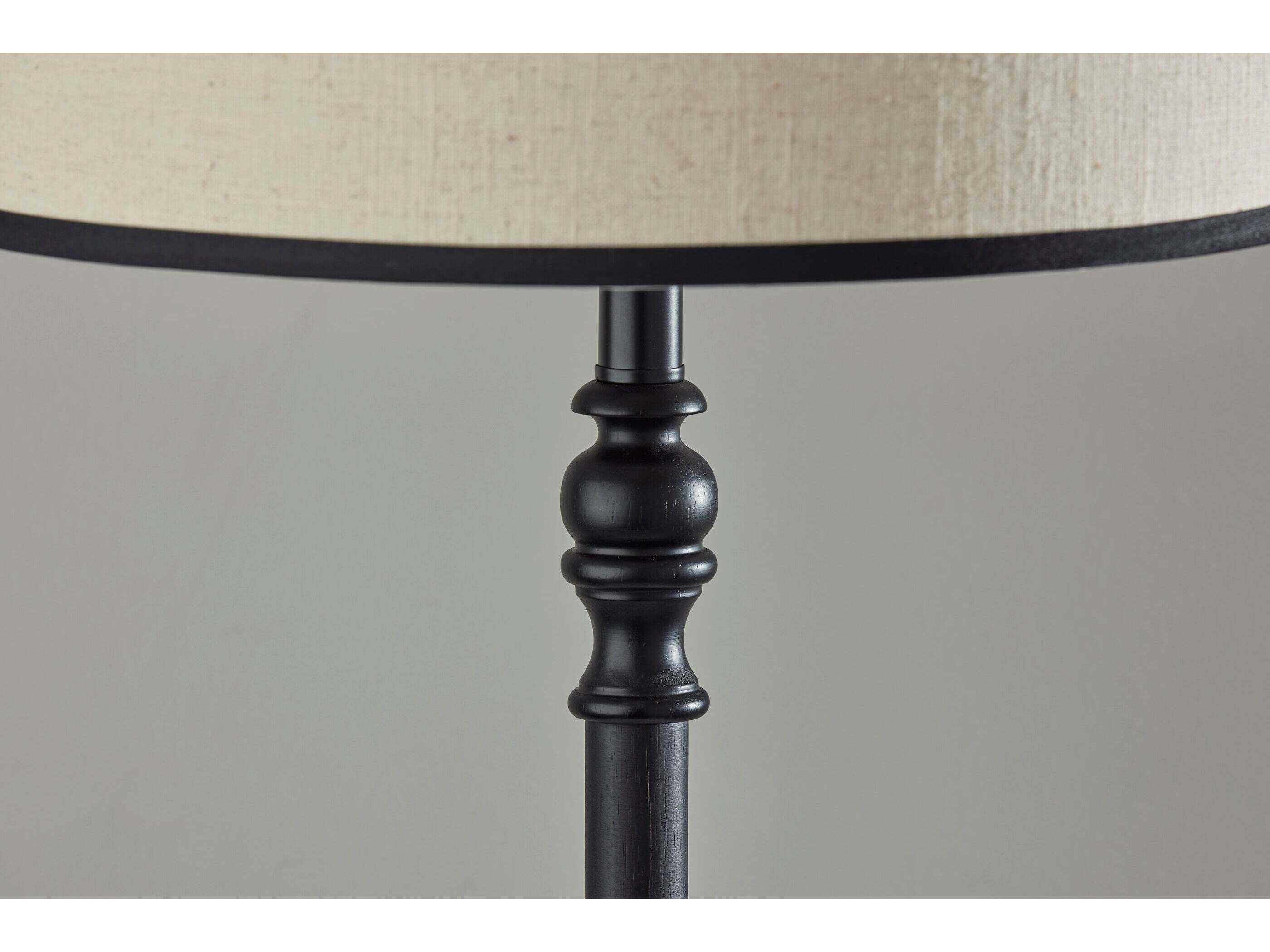 Adesso Zeek Black Cream Textured Fabric With Trim Traditional Floor Lamp