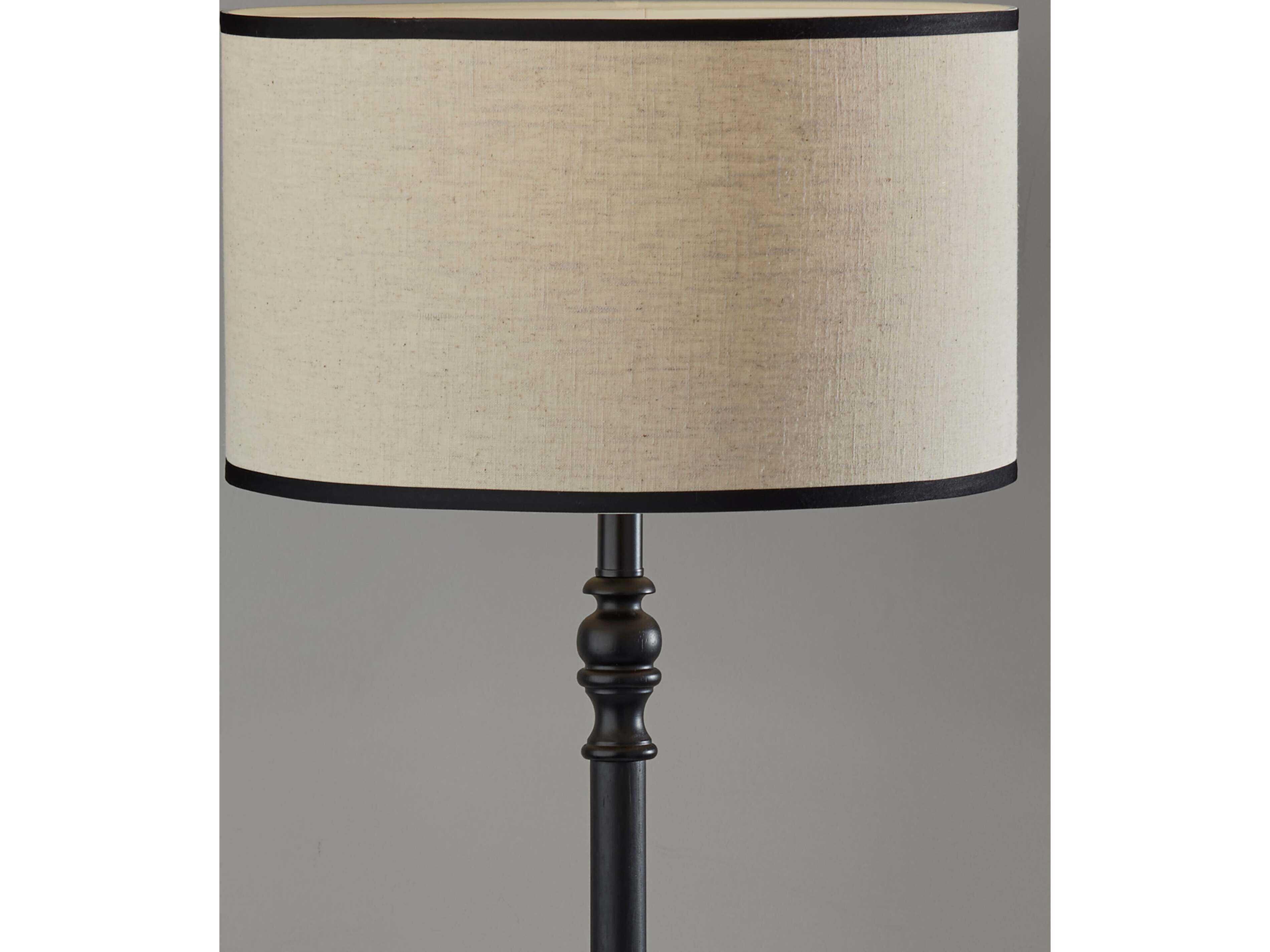 Adesso Zeek Black Cream Textured Fabric With Trim Traditional Floor Lamp
