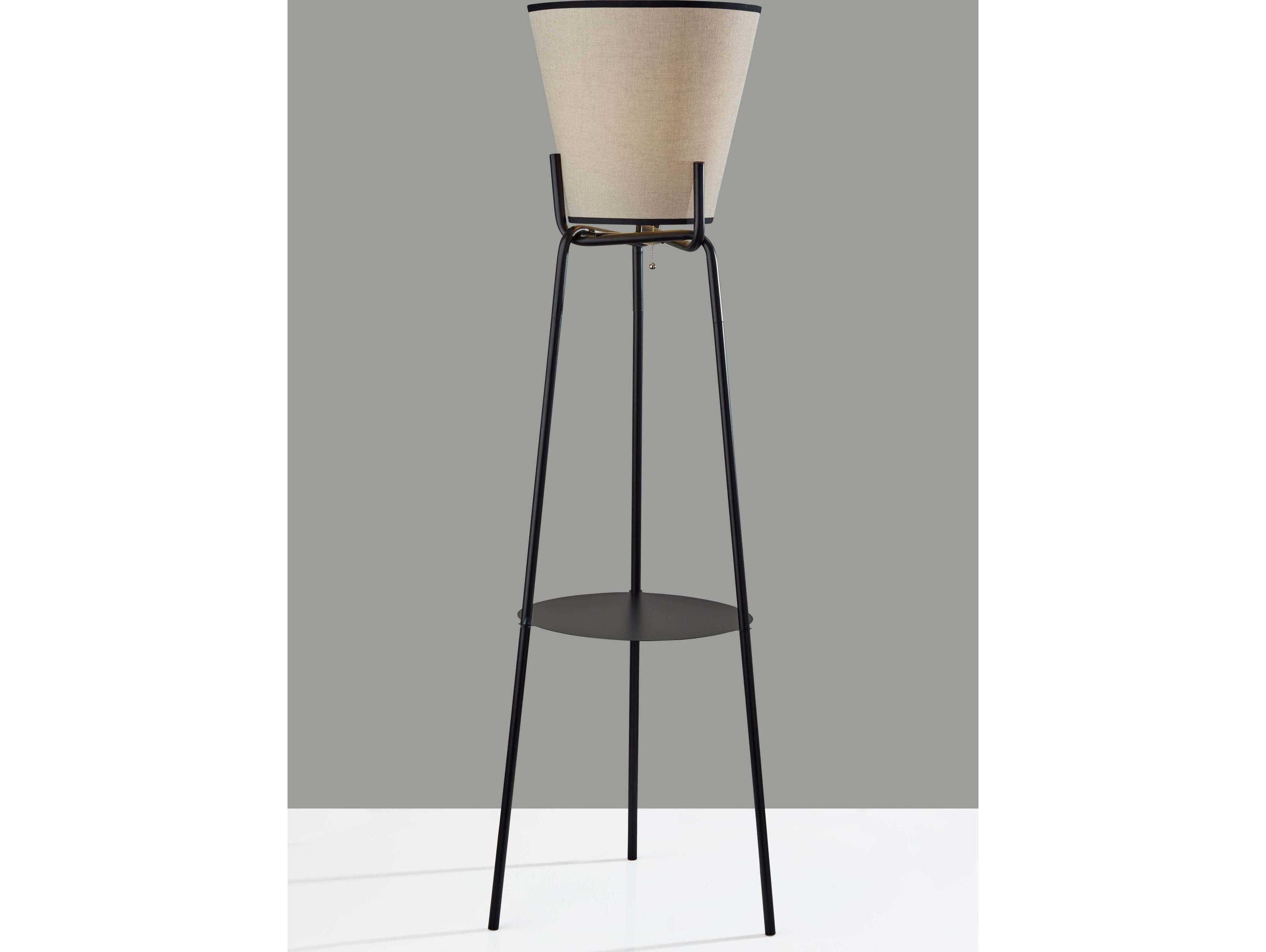 Adesso Zeek Black Cream Textured Fabric With Trim Traditional Floor Lamp