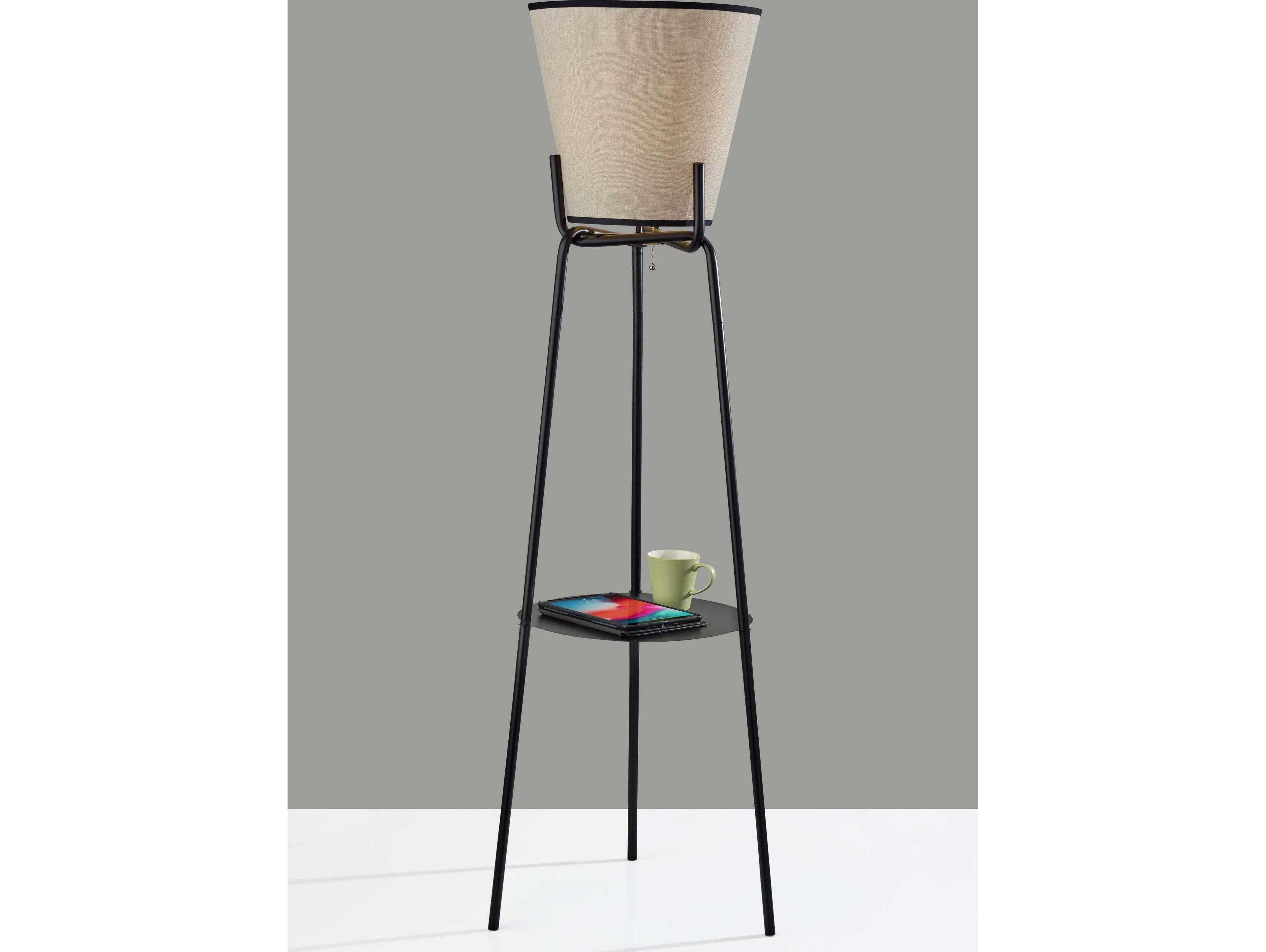 Adesso Zeek Black Cream Textured Fabric With Trim Traditional Floor Lamp