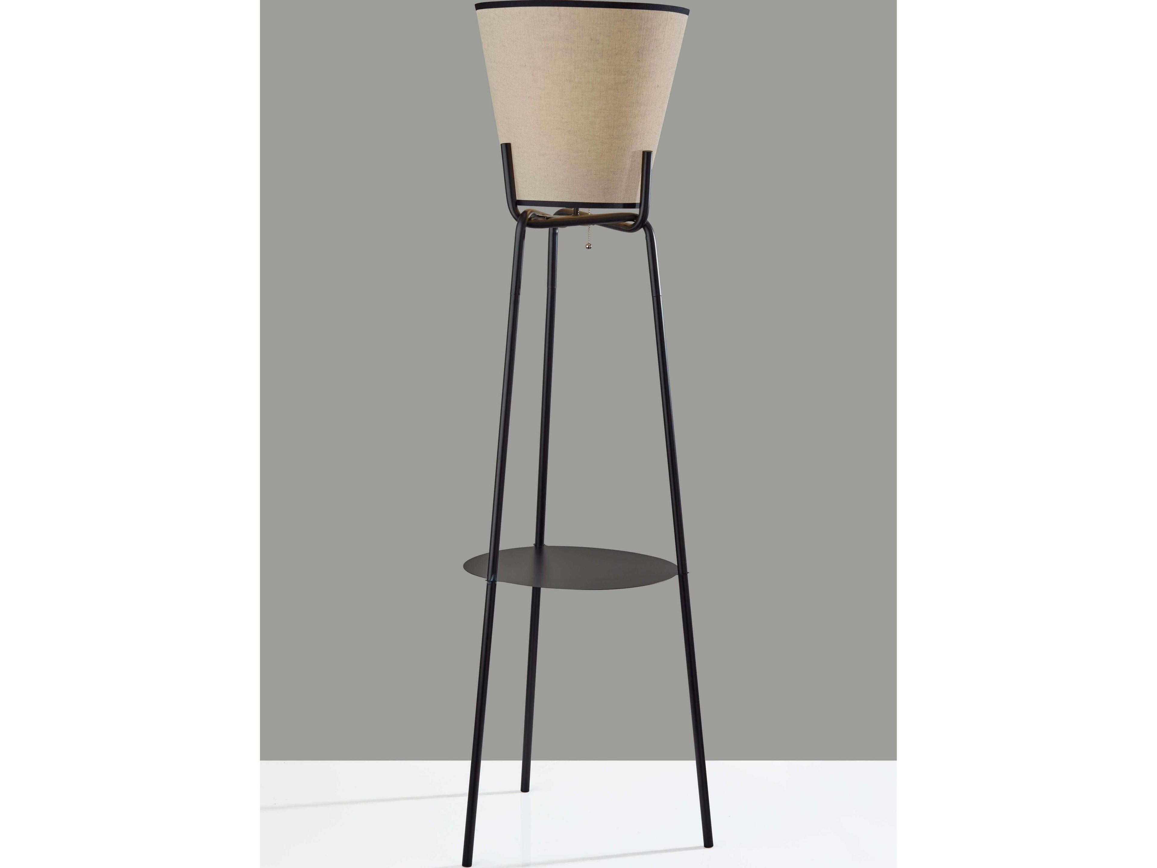 Adesso Zeek Black Cream Textured Fabric With Trim Traditional Floor Lamp