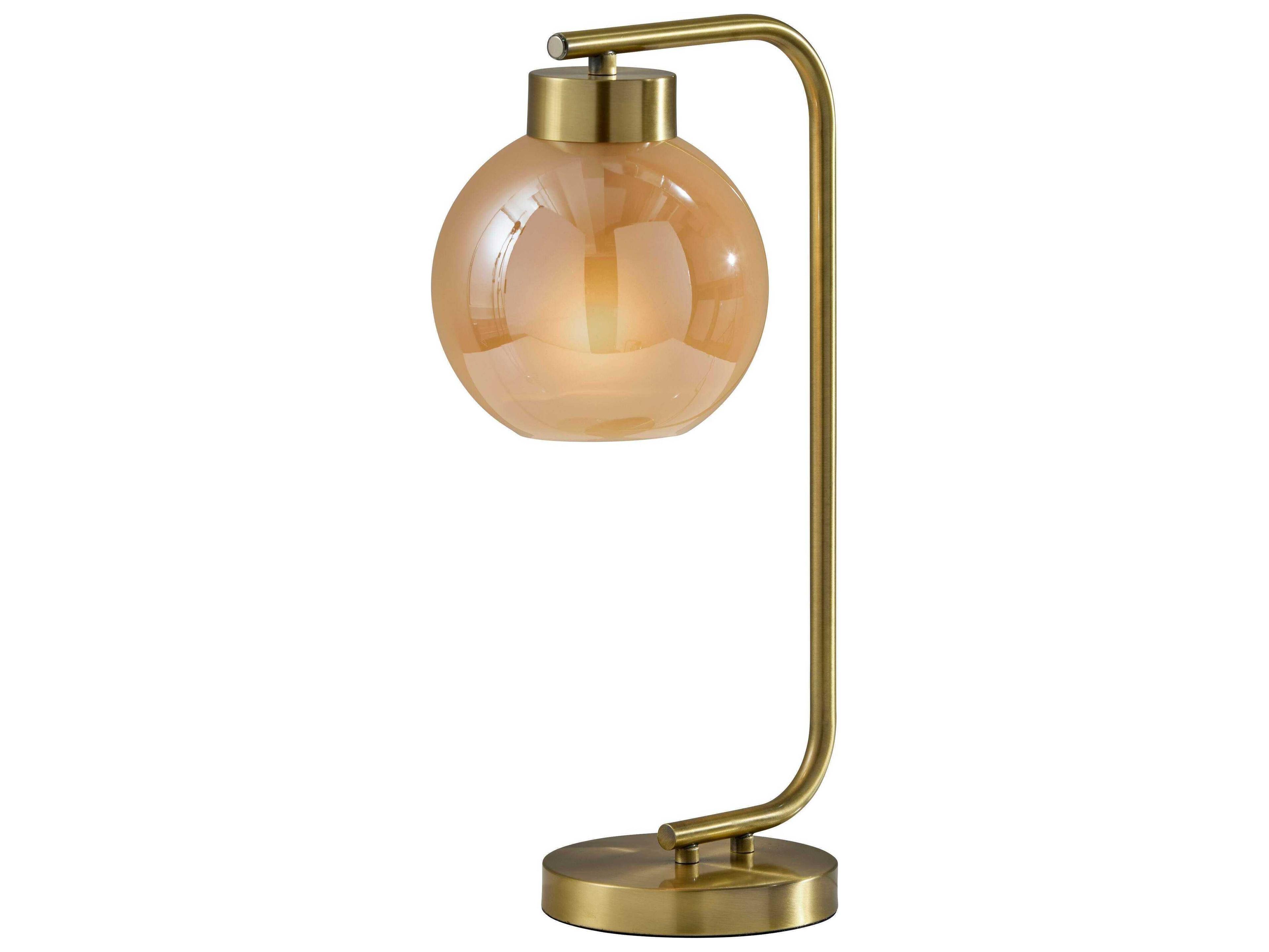 Adesso Atticus Antique Brass Amber Glosted Glass Table Lamp