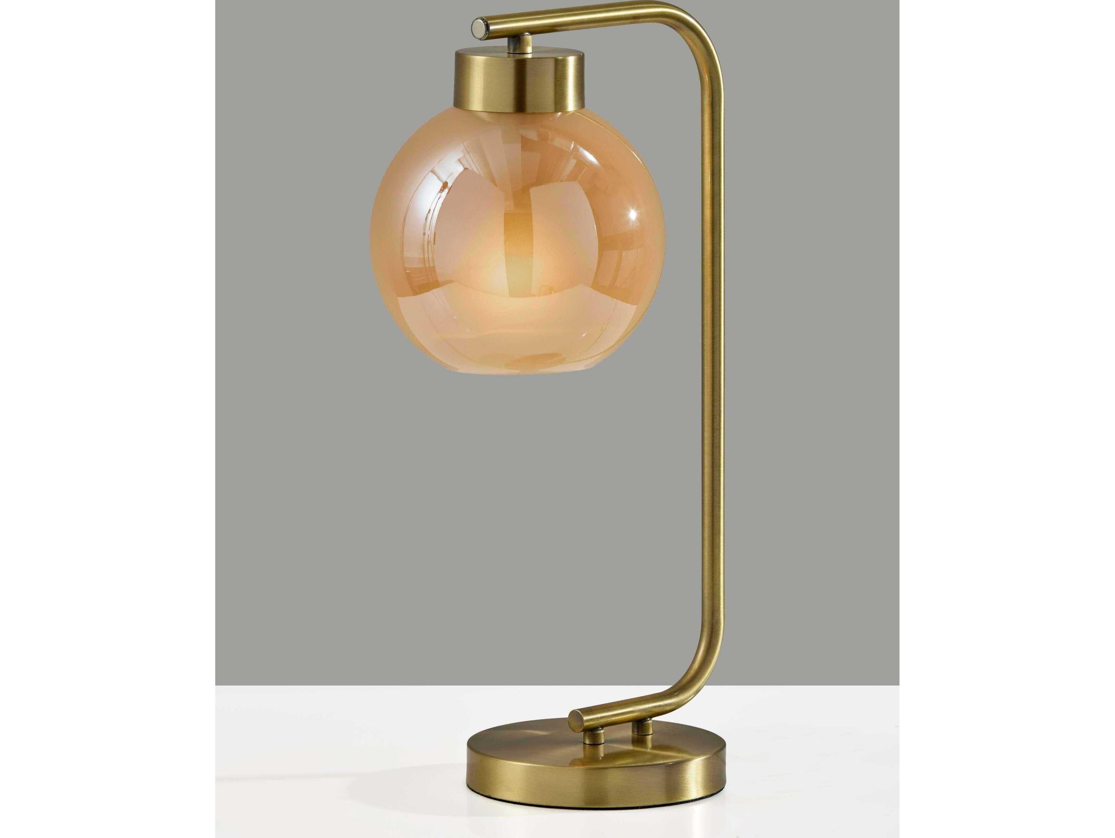 Adesso Atticus Antique Brass Amber Glosted Glass Table Lamp