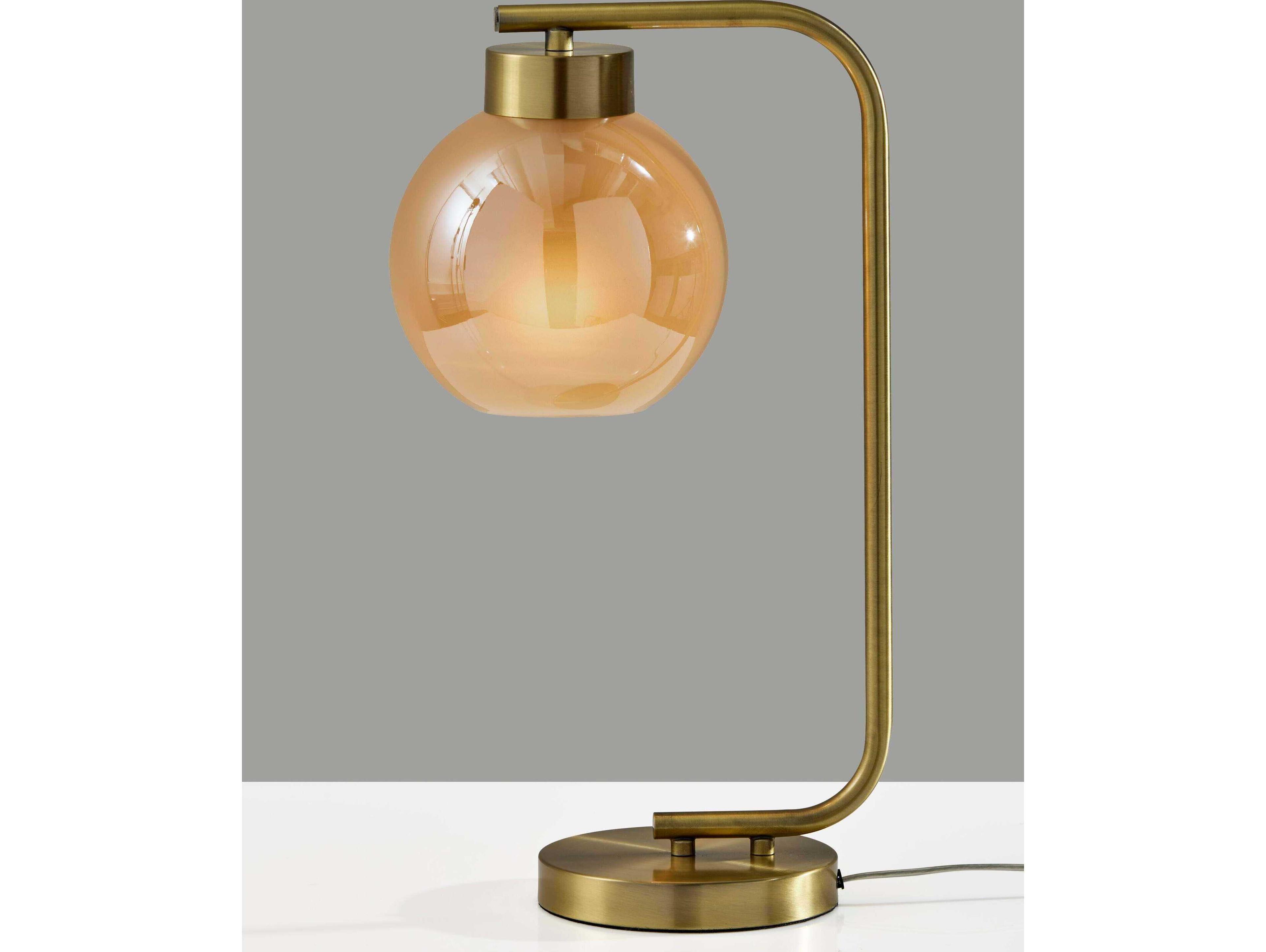 Adesso Atticus Antique Brass Amber Glosted Glass Table Lamp